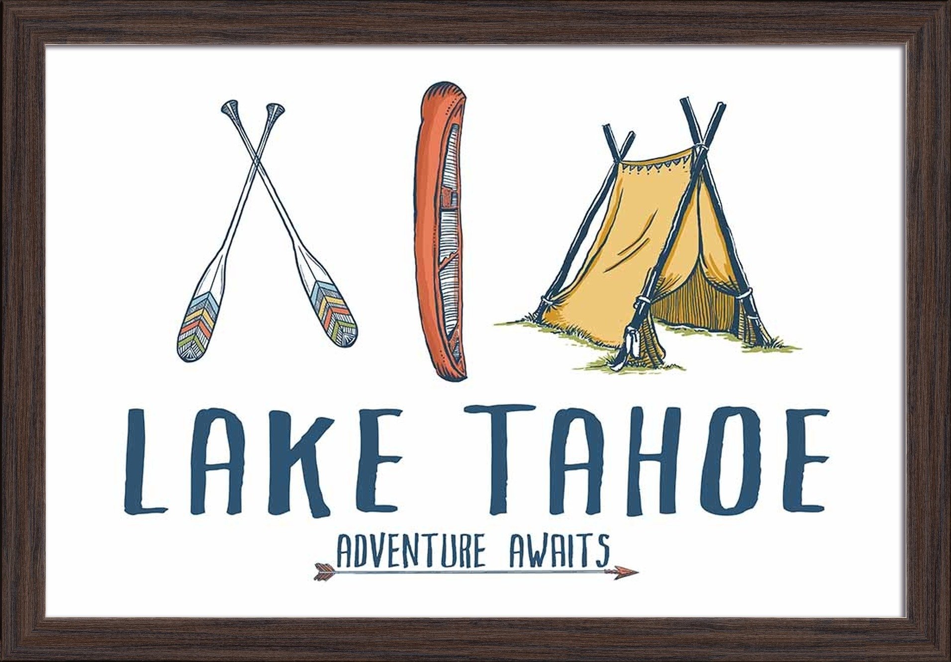 Lake Tahoe California Adventure Fine Art Print - 16x24 Giclee on Recycled Wood Frame in Espresso Brown - Perfect for Home Office & Cabin Wall Decor