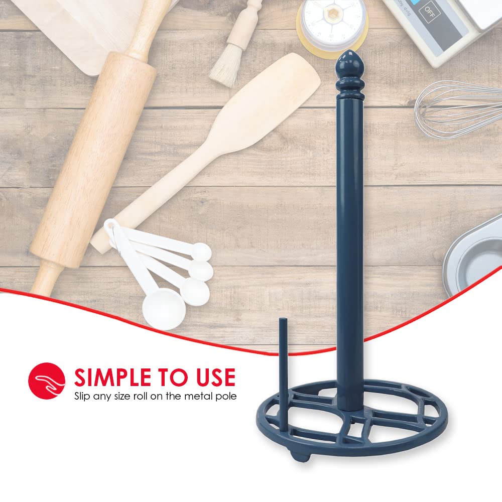 Home Basics Iris Freestanding Cast Iron Paper Towel Holder with Tear Bar - Slate Gray | Sturdy Kitchen & Bathroom Organizer for Countertops & Pantries