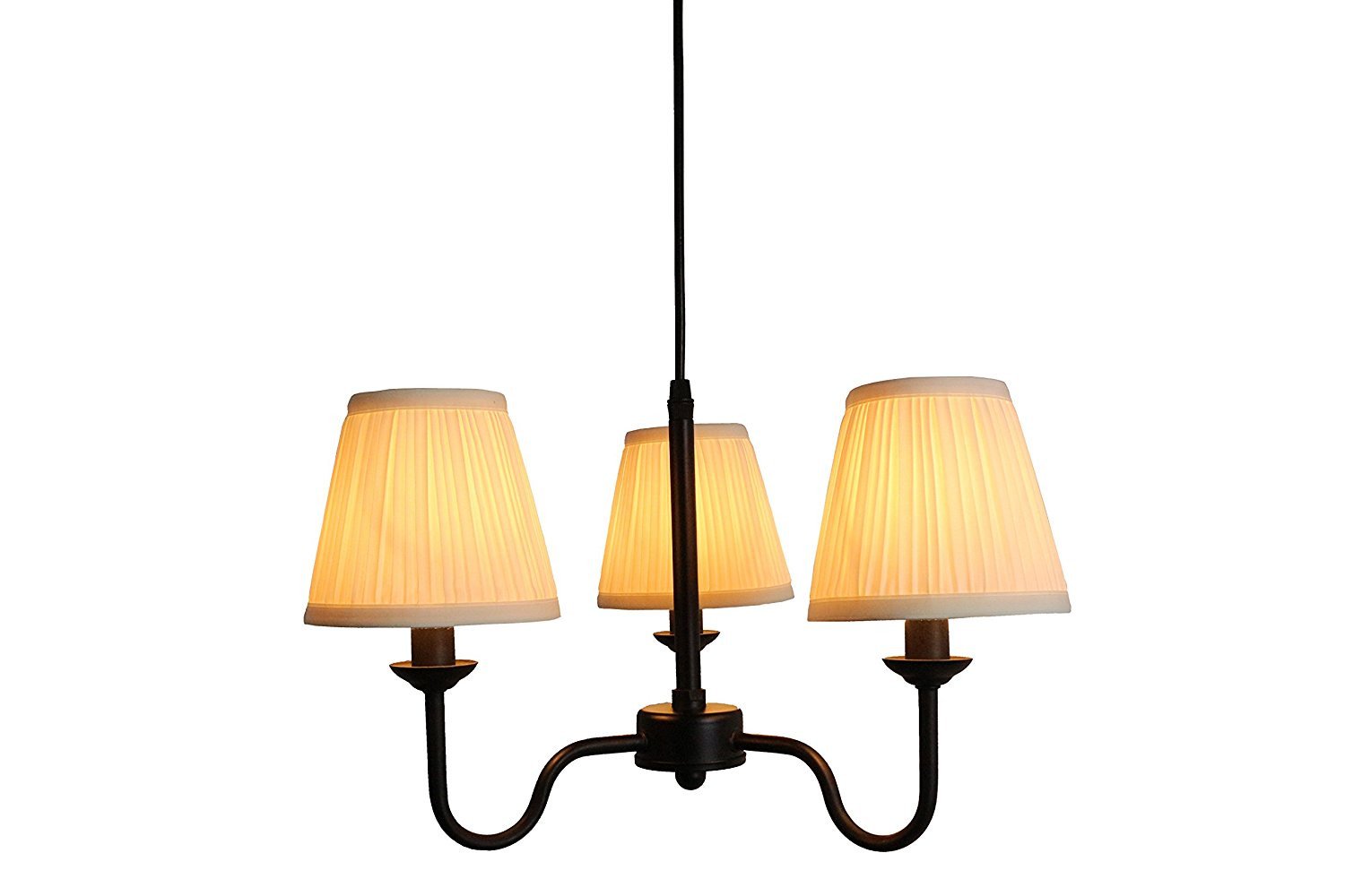 Portable Shire 3-Light Chandelier with Eggshell Mushroom Pleated Shades - Elegant Farmhouse Lighting for Dining Room, Bedroom, or Entryway