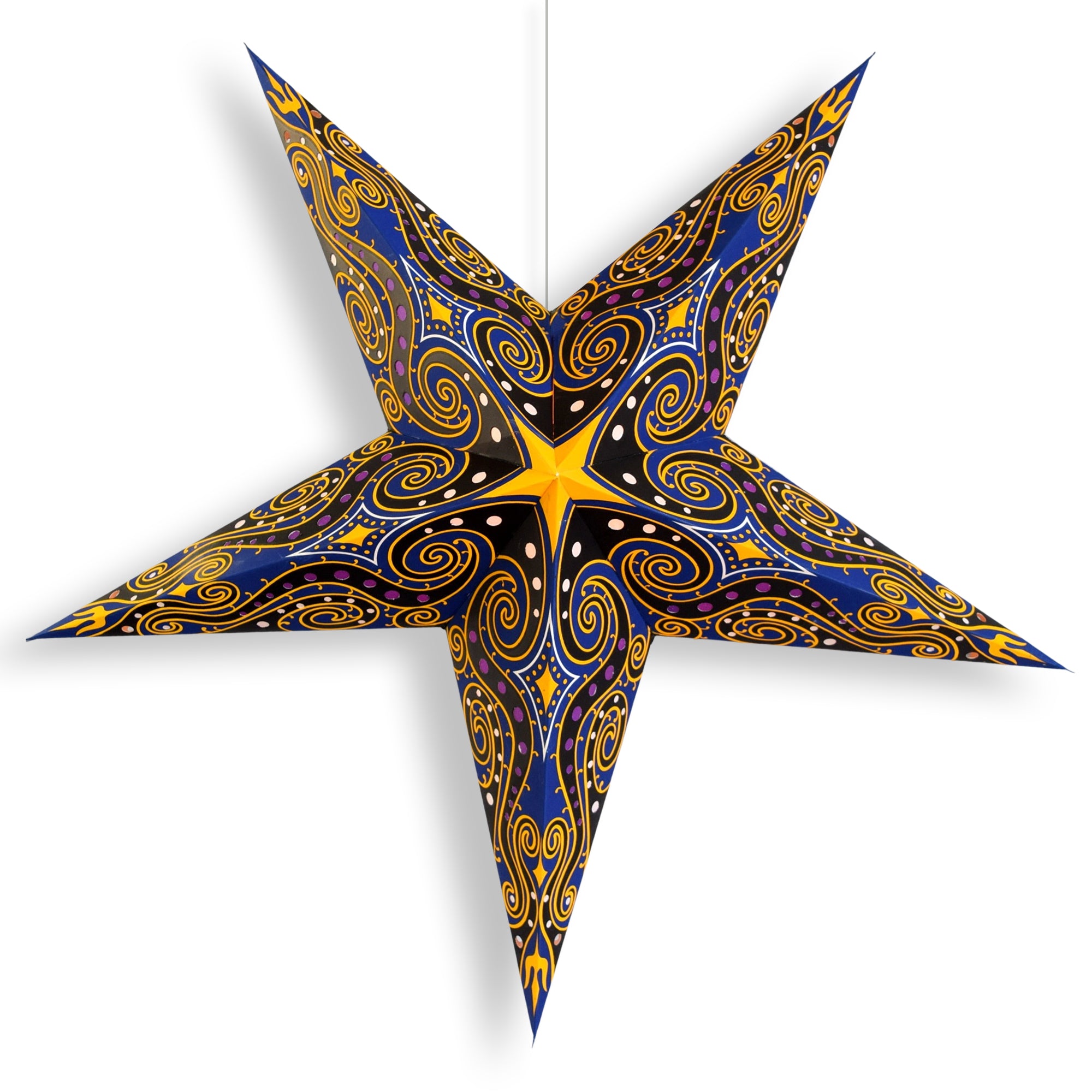 24 Inch Blue and Yellow Paper Star Lantern - Decorative Astral Wind Hanging Decor for Party, Wedding, Home & Outdoor Events