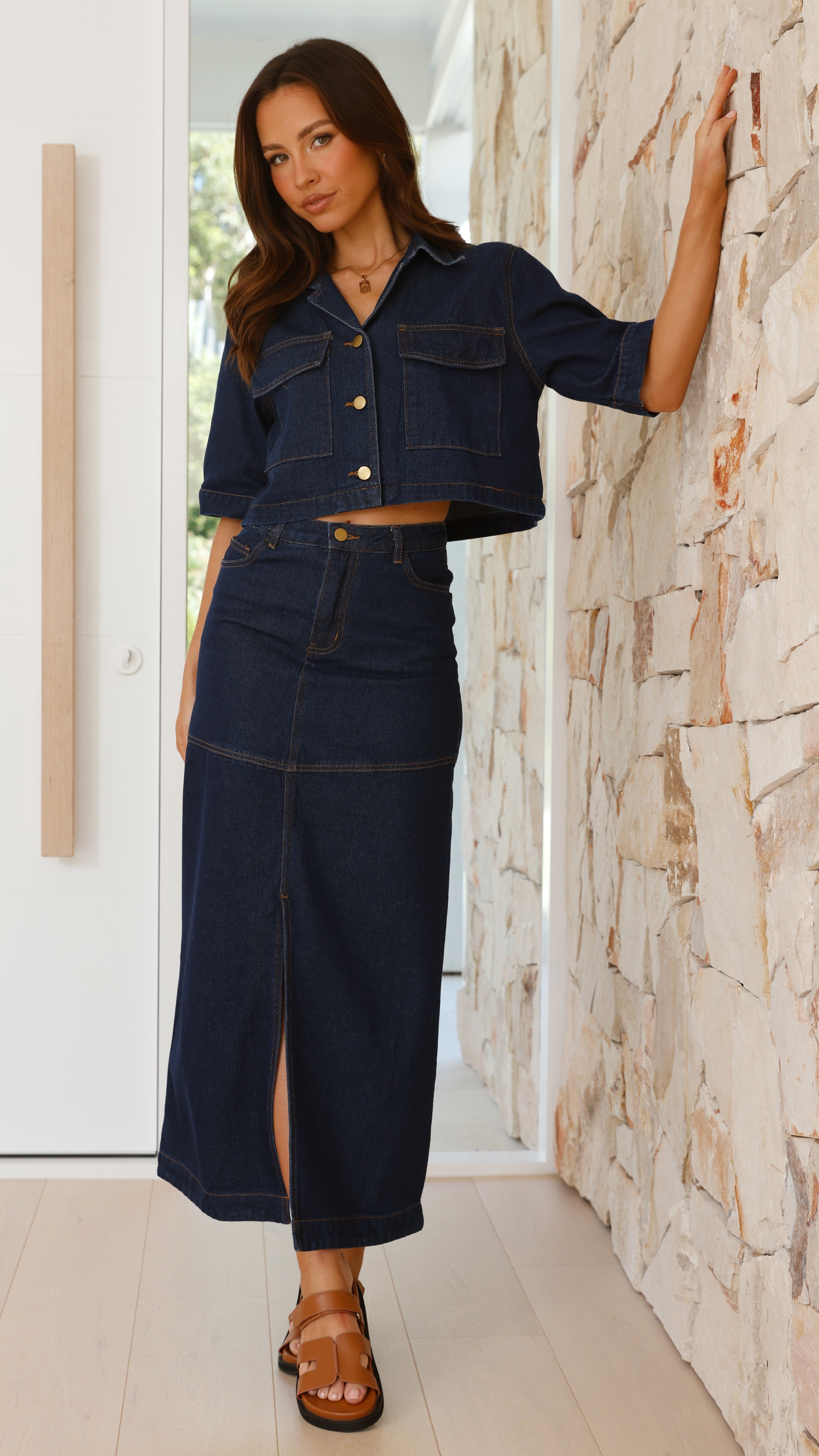 Kaili Maxi Skirt for Women - Indigo Denim Long Skirt with Side Slits | Perfect for Casual Wear, Beach Outfits, and Summer Fashion