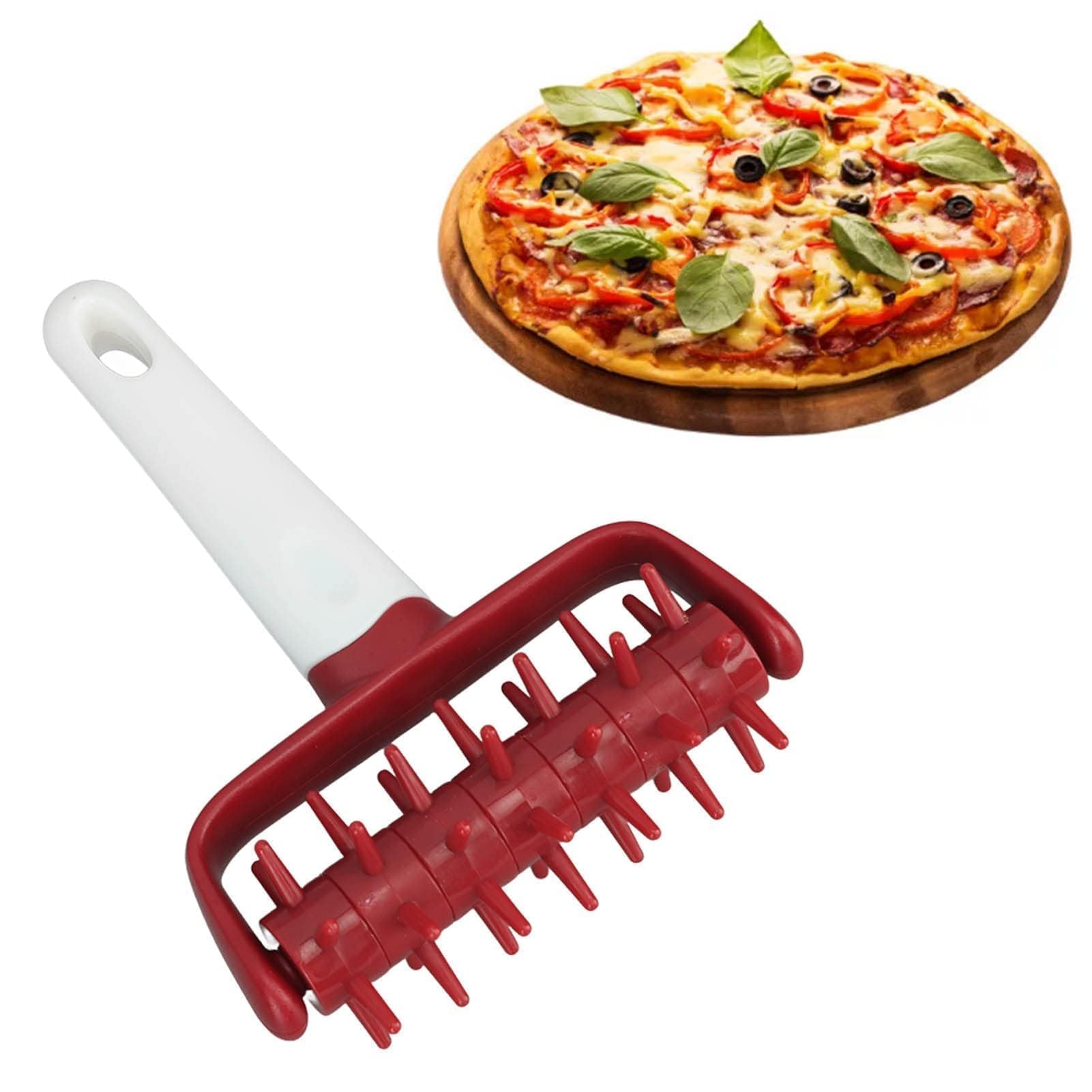 Pizza Dough Docker Roller with Spikes - Plastic Pastry Docking Tool for Homemade Baking, Prevents Dough Blistering (Red) - Perfect for Pizza, Pie Crusts, Crackers & Flatbreads