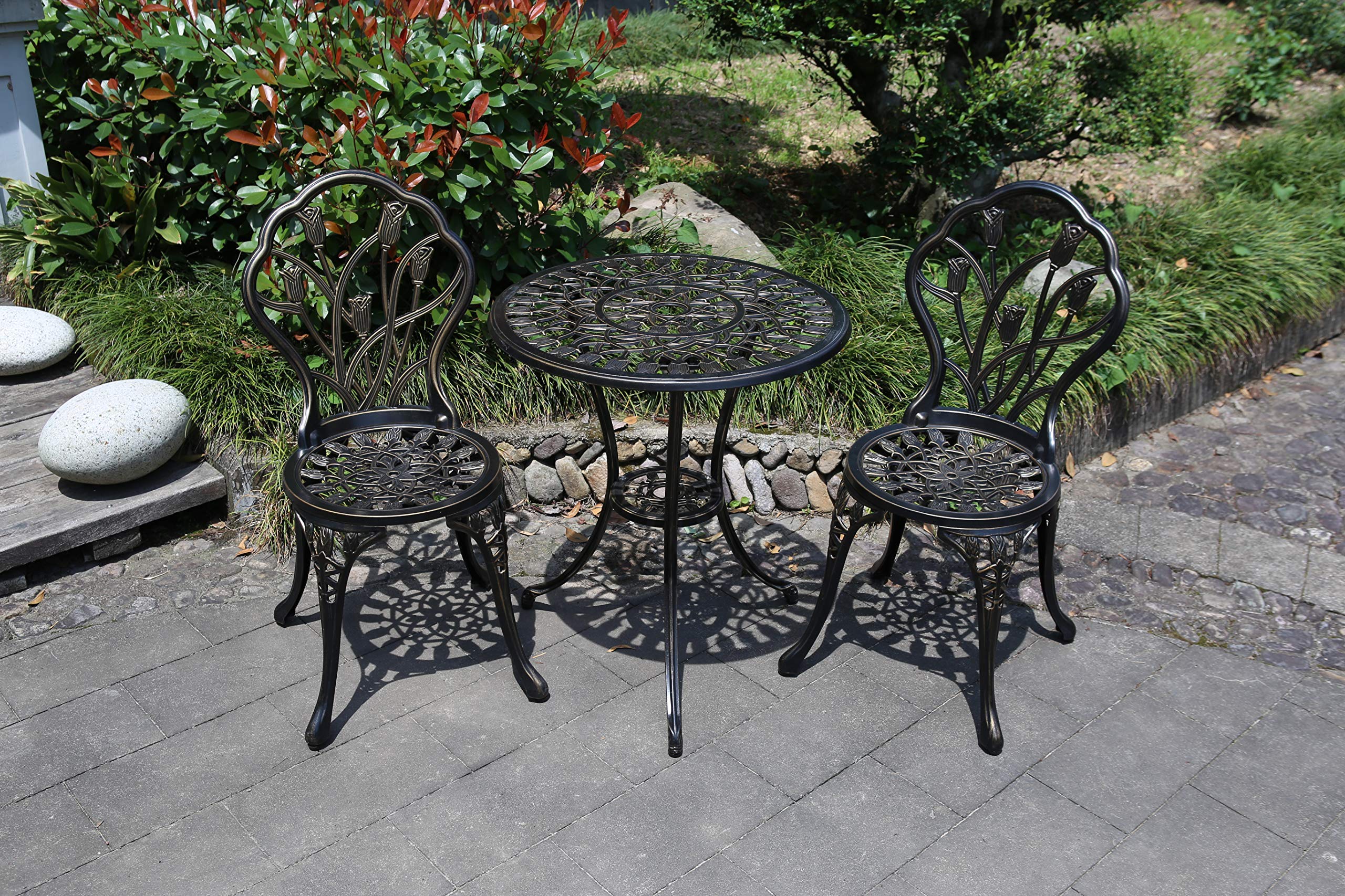 3-Piece Outdoor Bistro Set - Rust-Resistant Cast Aluminum Patio Table & Chairs for Garden, Porch, Park (Antique Copper) | Perfect for Backyard Dining, Coffee Breaks & Small Space Entertaining