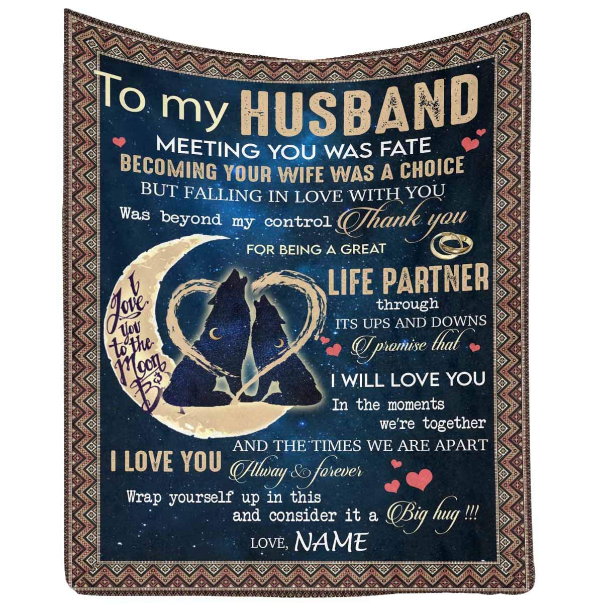 Personalized 'To My Husband from Wife' Blanket - Custom All-Season Throw for Couch, Bed & Crib | Romantic Gift for Anniversary, Wedding & Valentine's Day | Soft & Cozy for Snuggling, Movie Nights & Nursery Decor