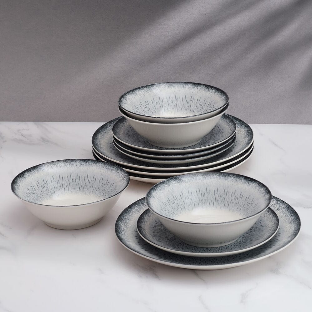 Matteo 12-Piece Dinnerware Set - Service for 4 | Elegant Porcelain Plates, Bowls & Mugs | Perfect for Family Dinners, Dinner Parties & Holiday Entertaining