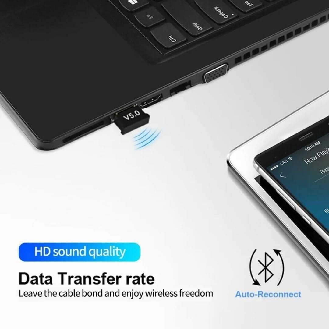 Nano USB Bluetooth 5.0 Adapter for PC Laptop - Wireless Audio & Device Connector for Windows 10/8/7