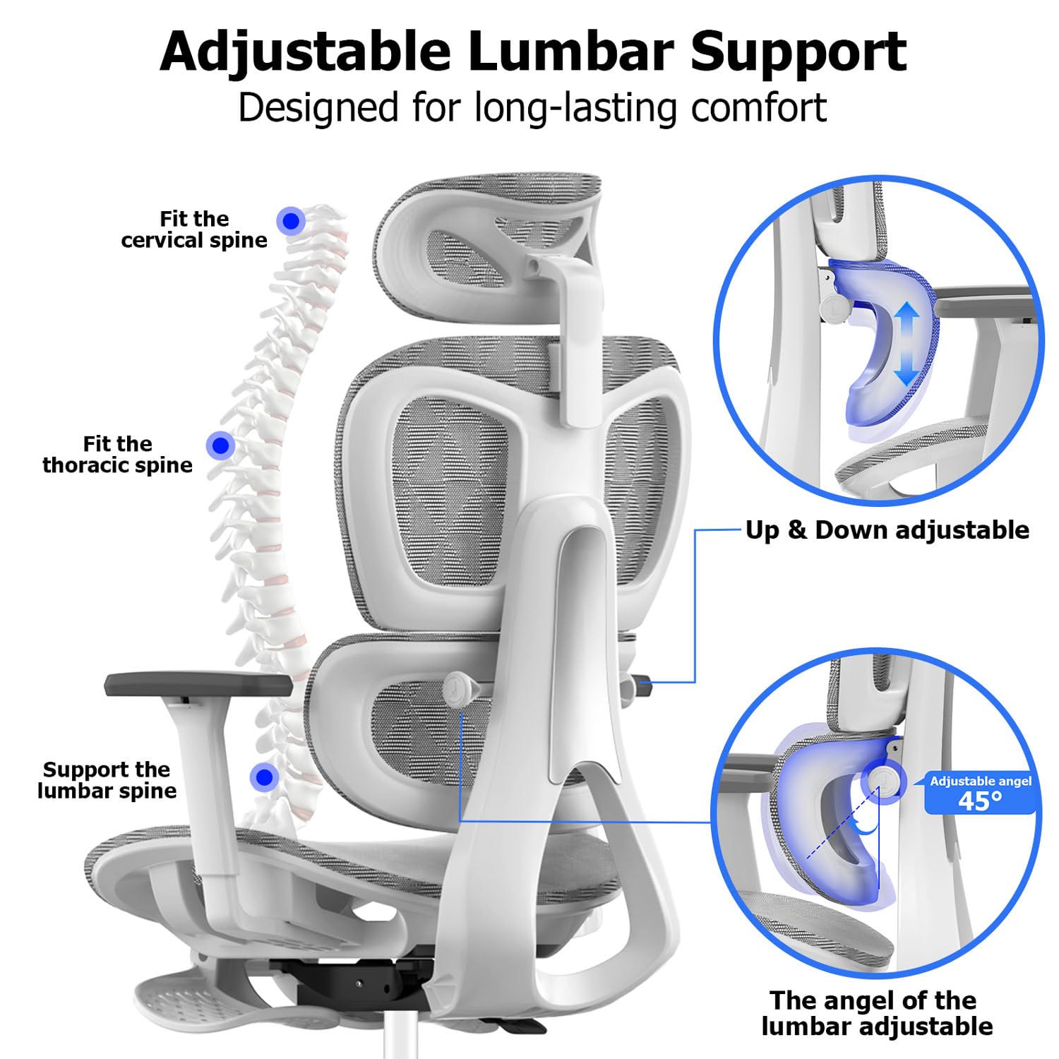 Ergonomic Mesh Office Chair with 3D Adjustable Armrests - High Back Computer Desk Chair with Wheels, Lumbar Support & Breathable Mesh - Perfect for Home Office, Gaming & Workspace (White)