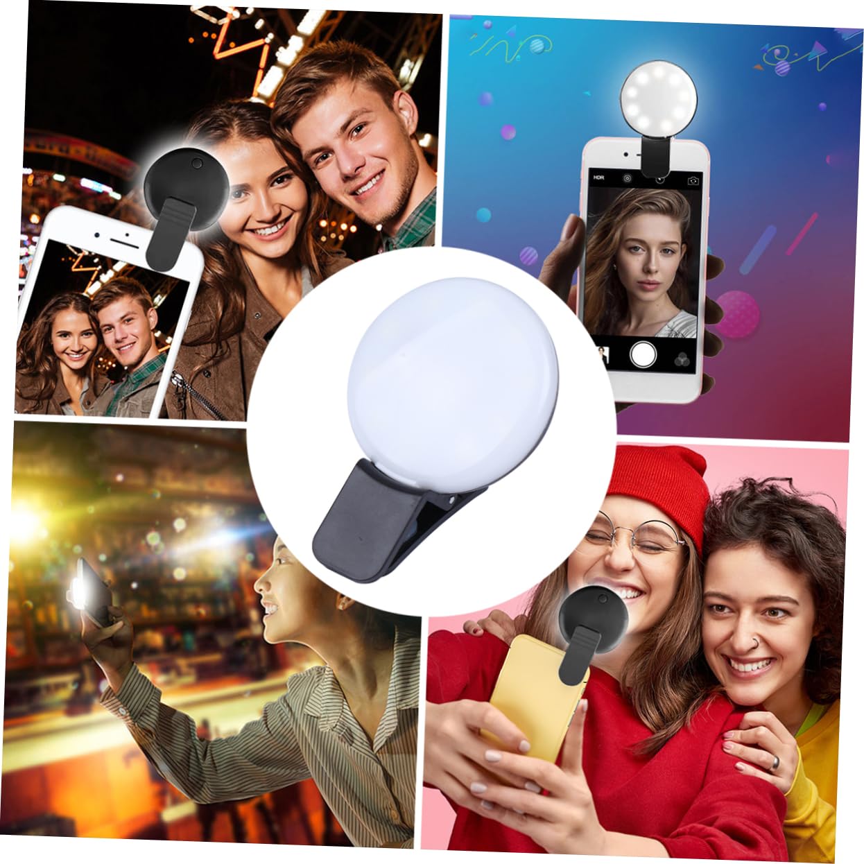 ABOOFAN 2 Pack Clip-On Ring Light with Dimmable LED for Selfie, Live Streaming & Video Calls - Perfect for Smartphone, Camera, Computer & Beauty Makeup (White Plastic)