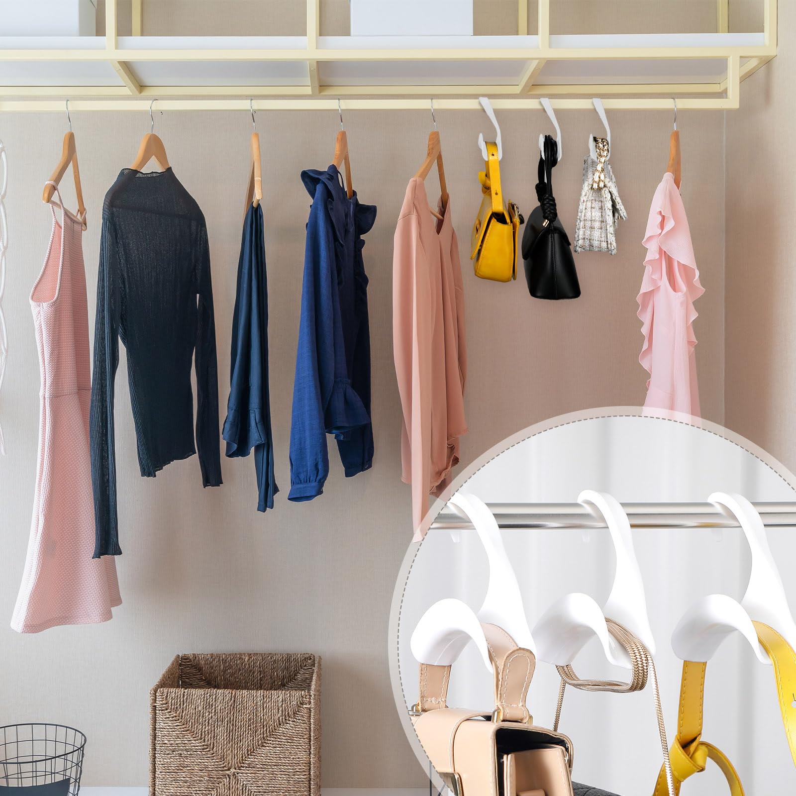 Maitys 36 Pcs Acrylic Purse Hanger Hook - Handbag Organizer for Closet Storage, Over The Door Hook Rack for Tote Bags, Backpacks & Satchels (White) - Perfect for Bedroom, Closet & Entryway Organization