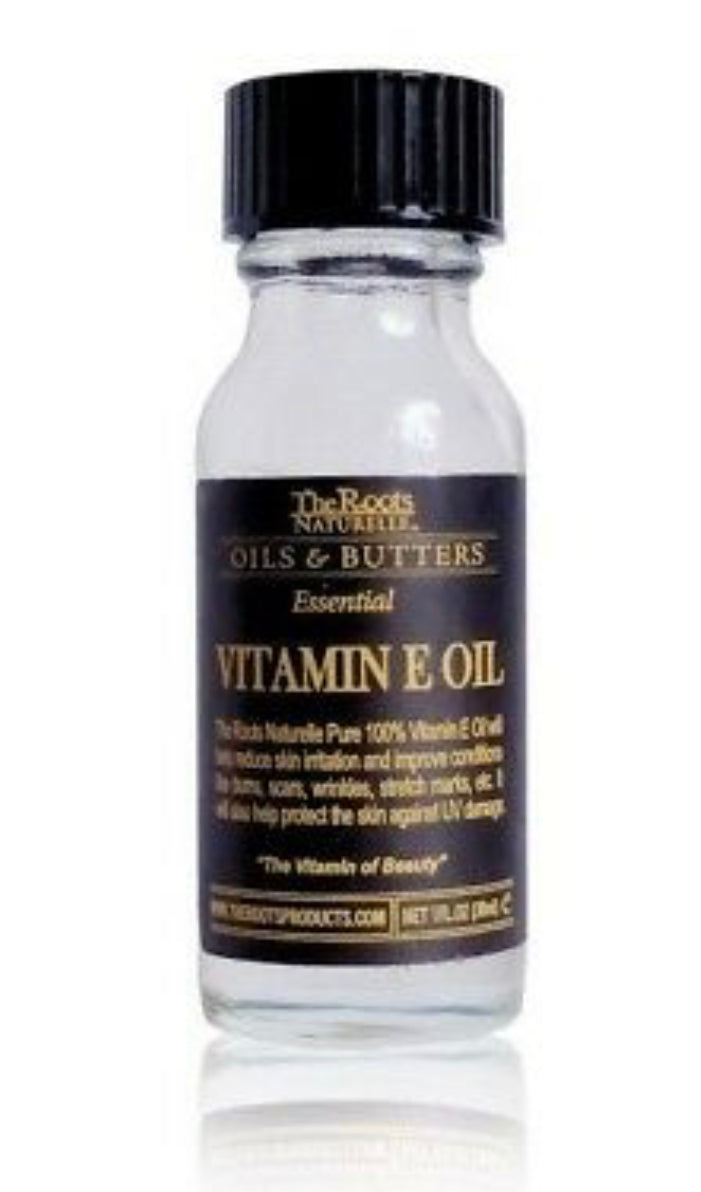 ROOTS OIL & BUTTERS Pure Vitamin E Oil 1oz (30ml) - Natural Skin & Hair Care for Hydration, Repair & Glow - Perfect for Face, Body & Cuticle Treatment