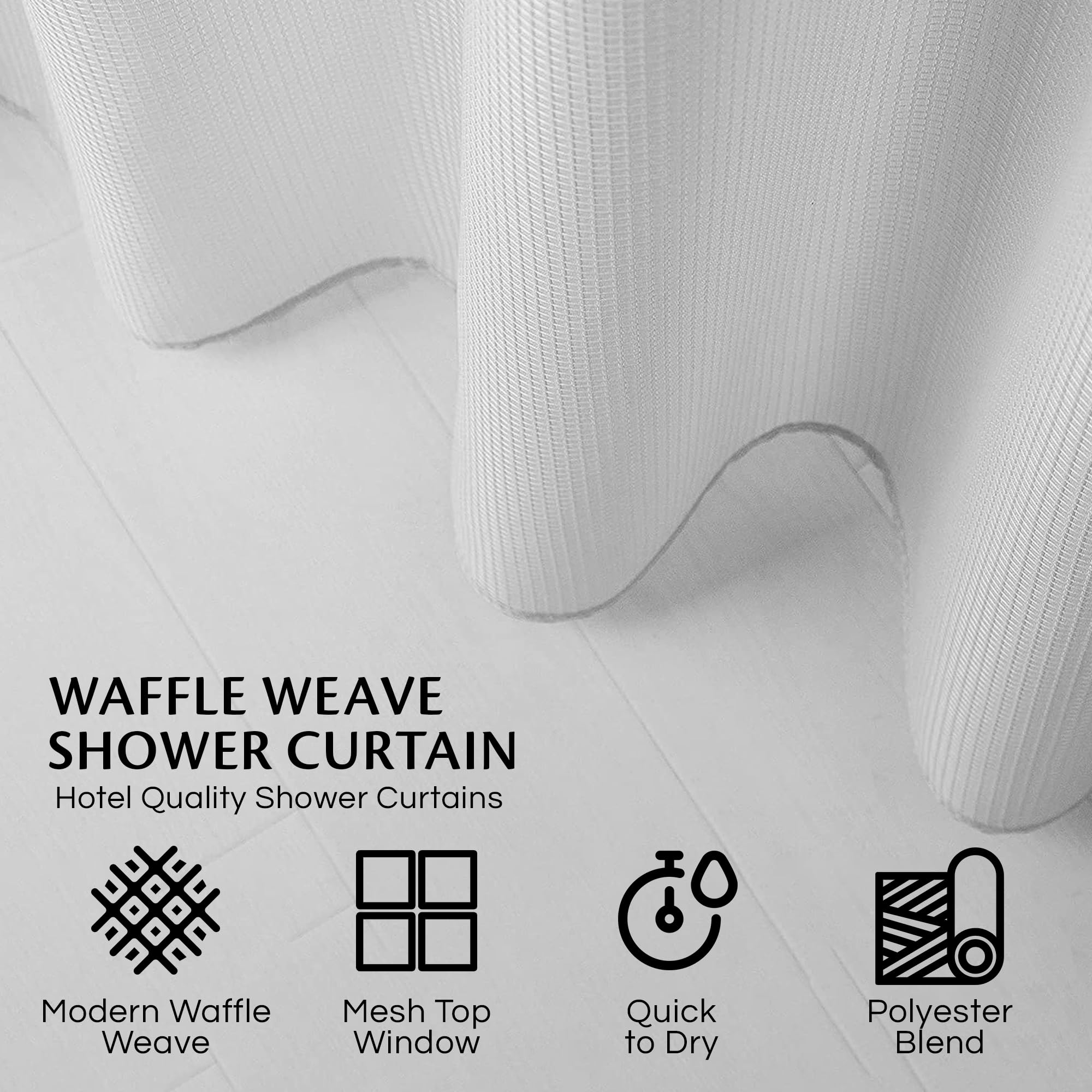 Premium Waffle Weave Shower Curtain Set with Mesh Top Window & Liner - Modern Bathroom Decor for Spa-Like Experience - Soft Fabric Snap-On Design for Easy Installation