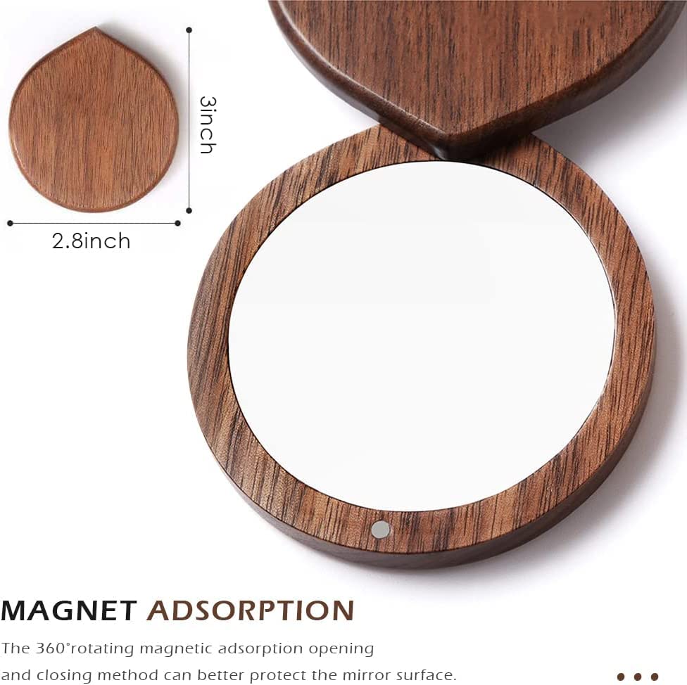 Portable Wooden Compact Mirror for Women - Small Travel Makeup Mirror with Case, Perfect for Purses, Handbags & On-the-Go Touch Ups | Ideal for Travel, Home & Office Use