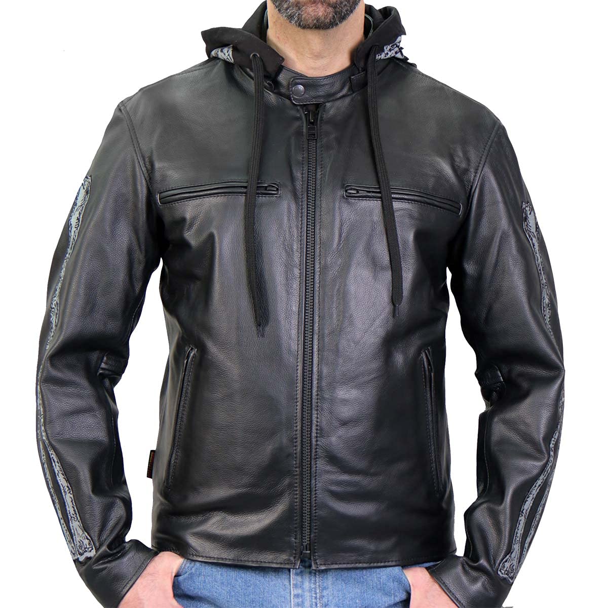 Hot Leathers JKM1031 Men's 'Skull and Bones' Biker Leather Jacket with Flannel Lining - Medium Size, Perfect for Motorcycle Riding, Casual Outfits & Winter Fashion