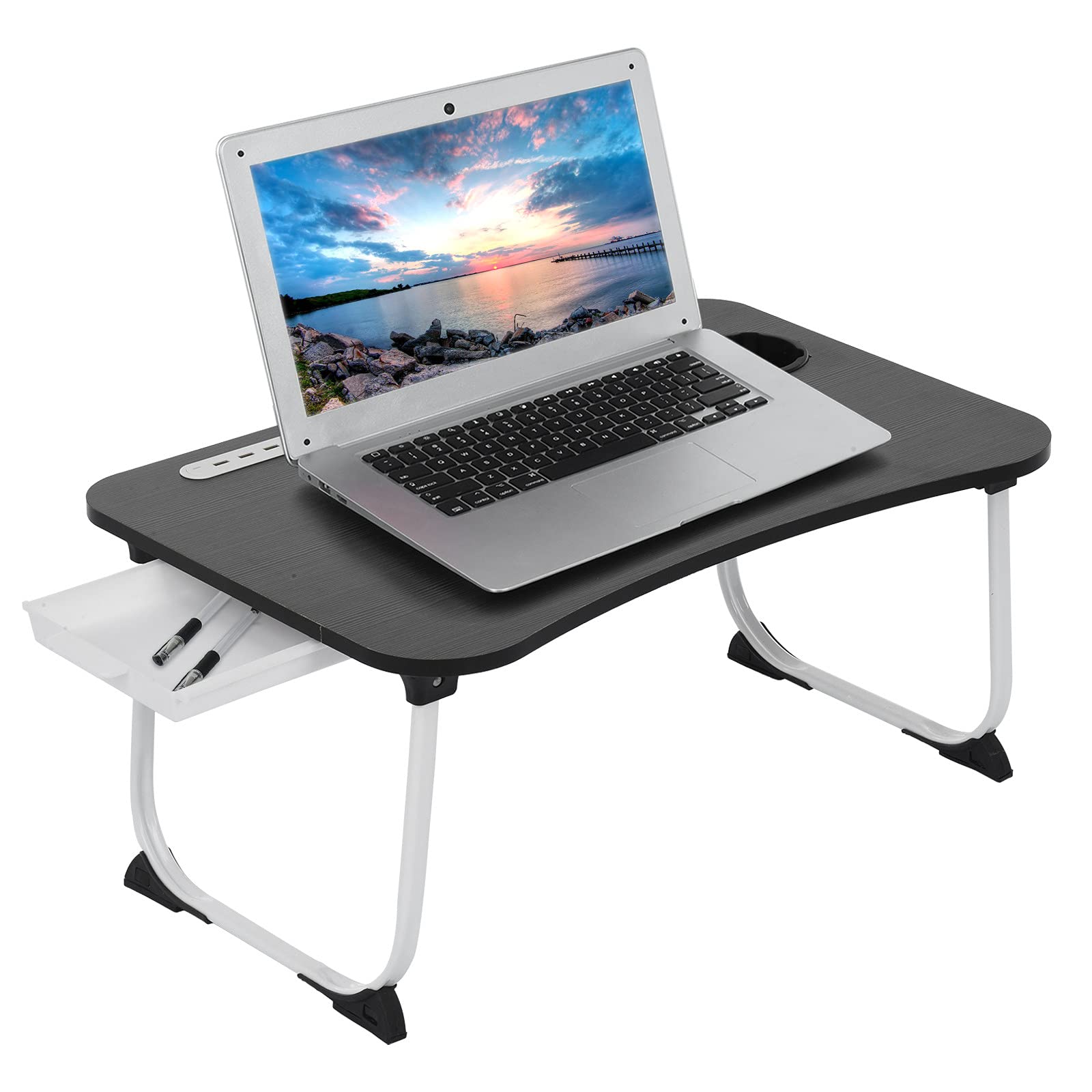 Ergonomic U-Shaped Computer Desk with USB Port, Fan & LED Lamp - Foldable Portable Gaming & Office Desk with Drawers (Black) - Perfect for Home Office, Gaming Setup & Small Spaces