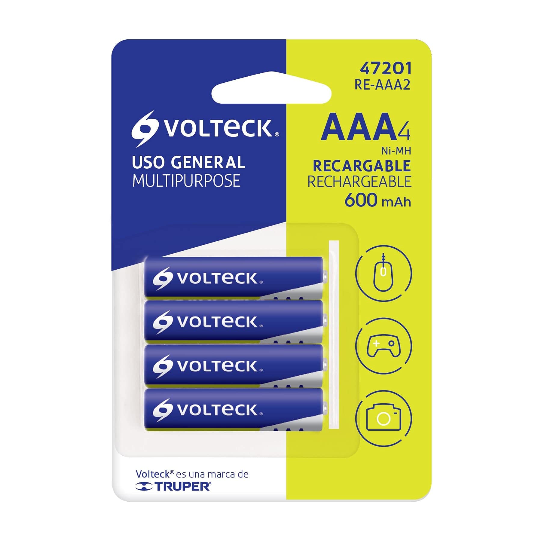 Rechargeable AAA Batteries 600mAh 4-Pack - Long Lasting Power for Toys, Cameras, Remote Controls & More