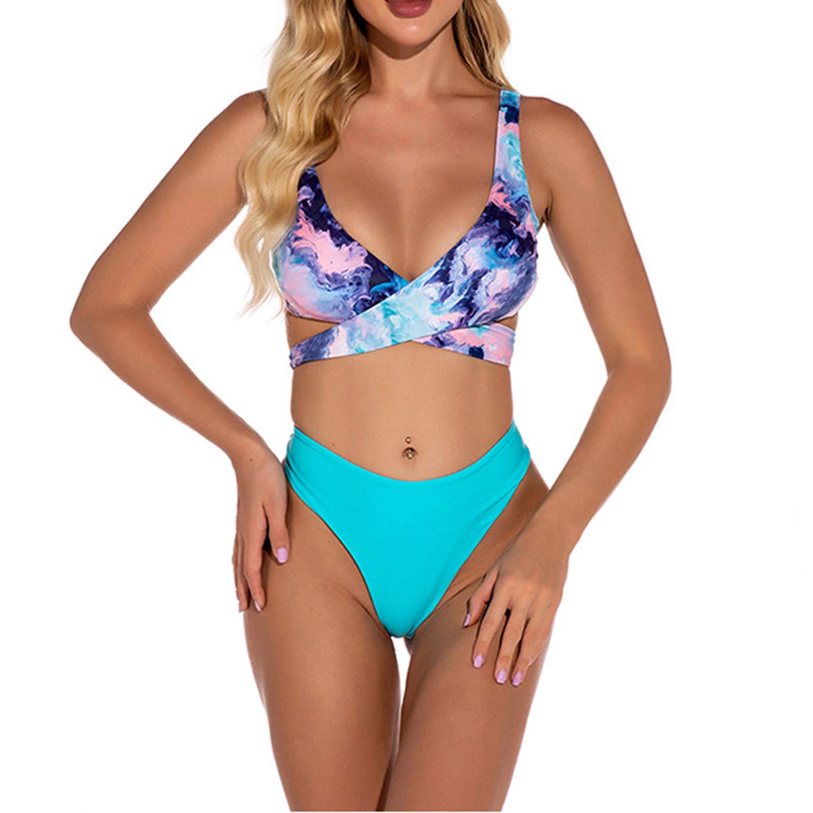 Sexy Printed Bikini Set for Women - Cross New Tie-Dye Swimsuit with Split Design & Tankini Top | Perfect for Beach, Pool Party, and Summer Vacation