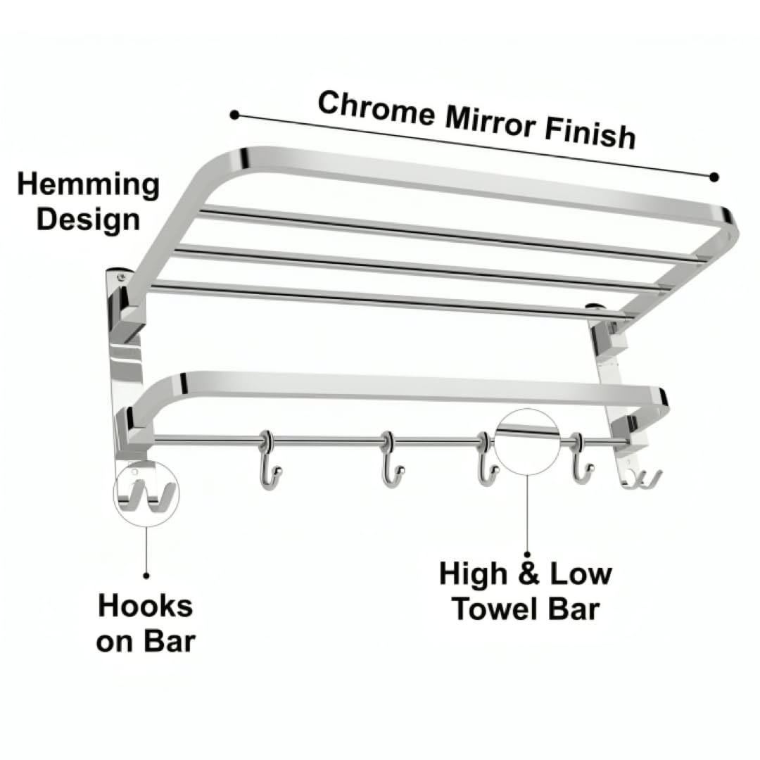 24 Inch Foldable Bathroom Towel Rack - Space Saving Wall Mounted Towel Holder & Stand for Bath, Kitchen, Laundry Room - Perfect for Small Spaces & Organizing Wet Towels