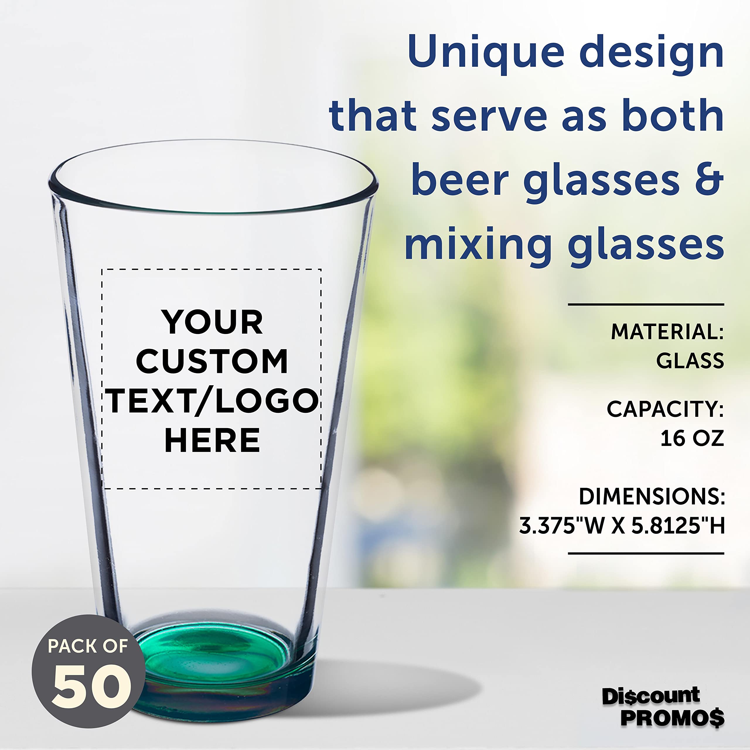 Custom Engraved 16 oz Beer Pint Glasses - Bulk Set of 50 Heavy Duty Bar Glasses with Thick Base | Personalized Restaurant Glassware, Stackable Design - Ideal for Bars, Pubs, Catering Events & Commercial Use