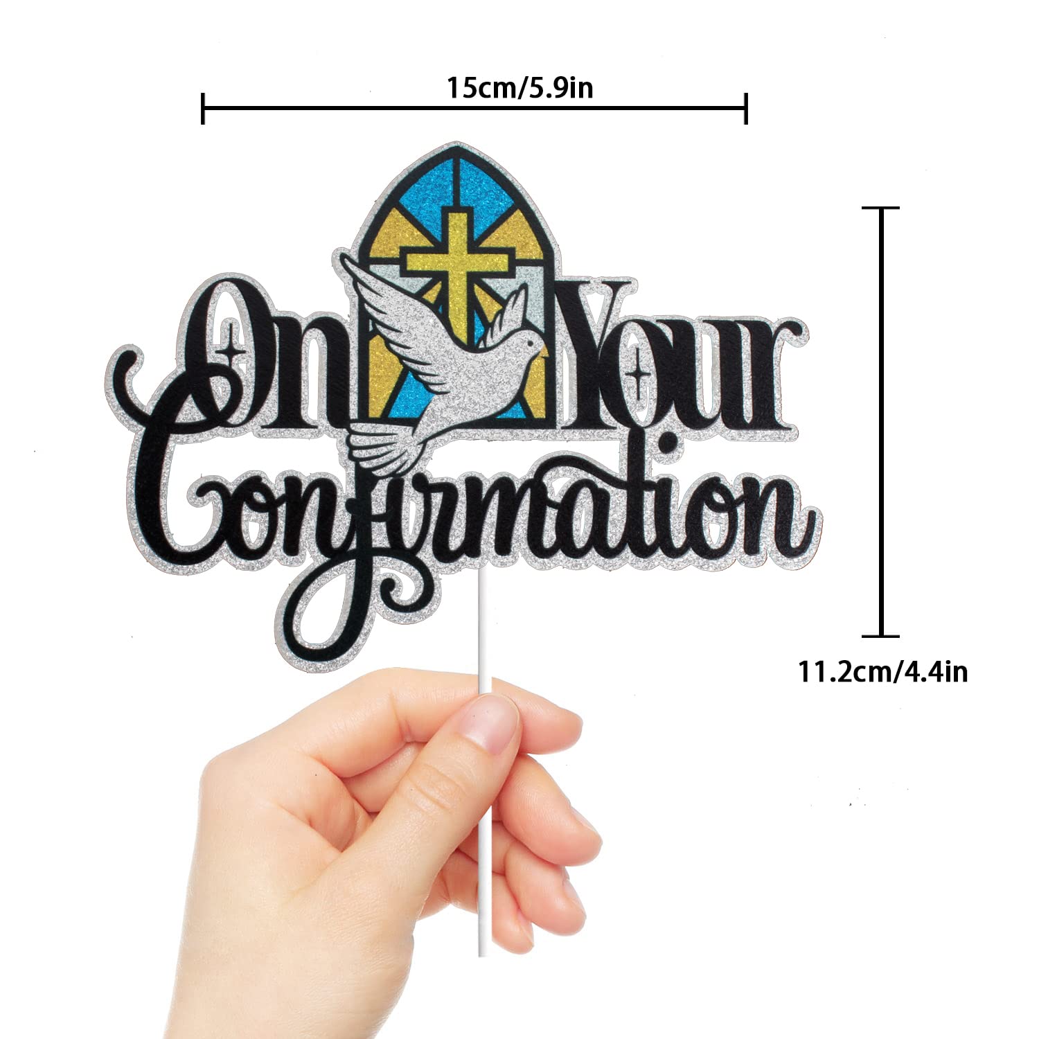Black Glitter Holy Confirmation Cake Topper - Religious First Communion Decorations for Engagement, Wedding, Bachelorette Party & Bridal Shower - Perfect for Church Celebrations, Anniversary Parties & Special Occasions