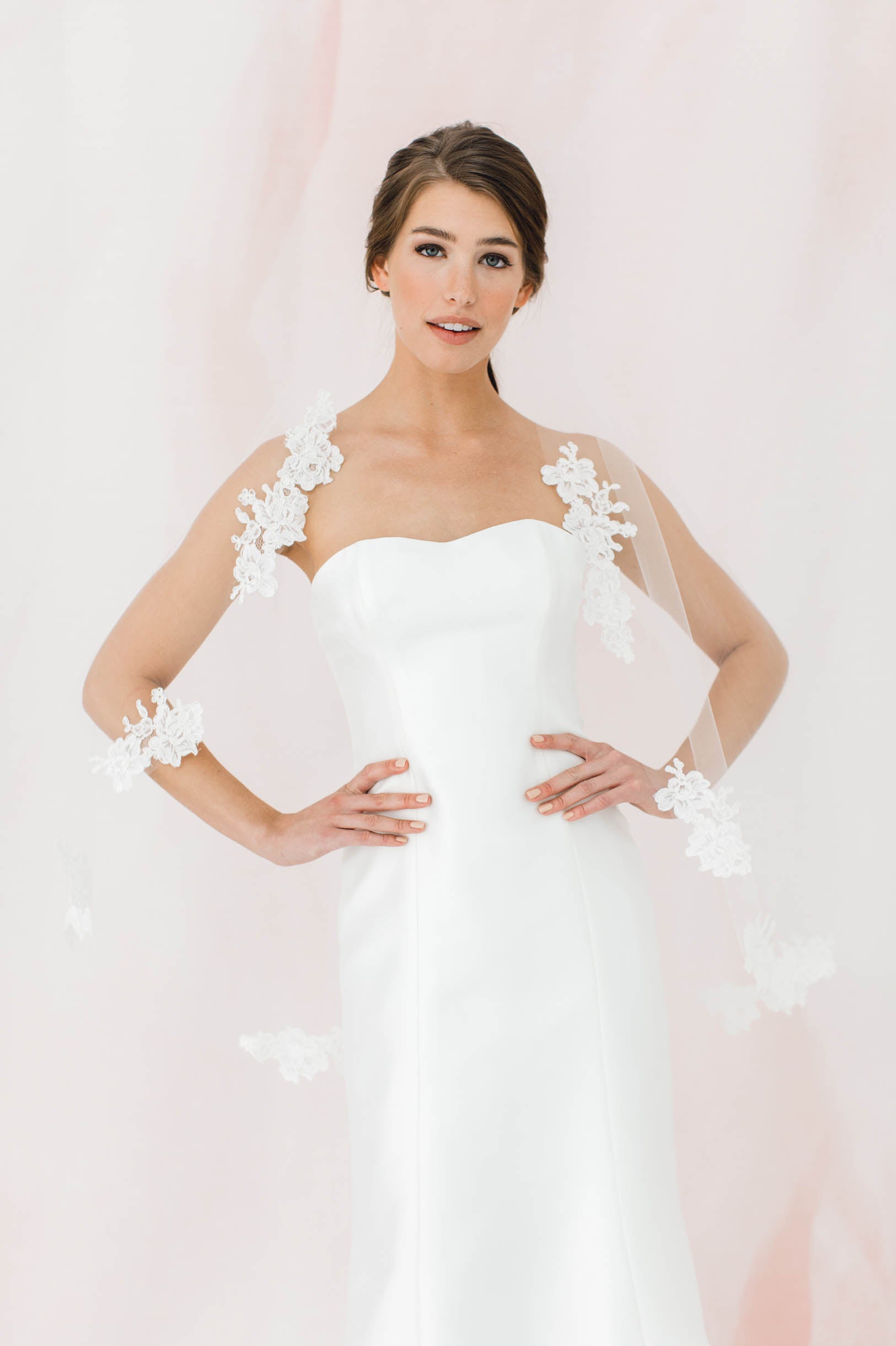 Elegant Jamie French Alencon Lace Applique Wedding Veil - Perfect for Bridal Ceremonies, Photos & Special Occasions