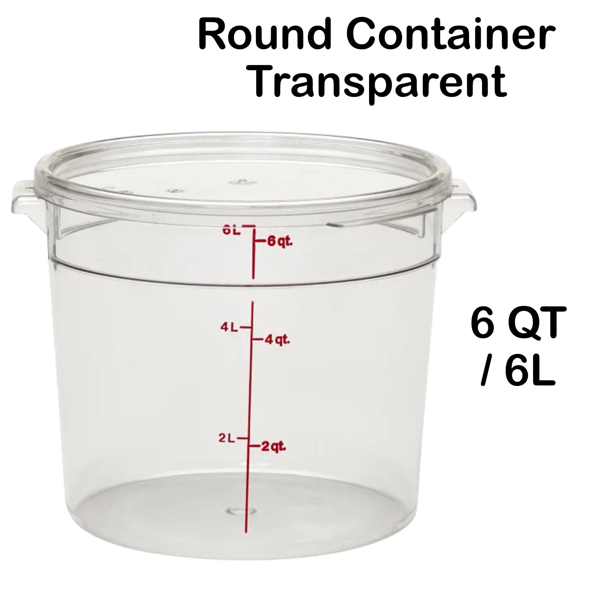 Lumintrail Cambro 6 Quart Round Clear Plastic Food Storage Container with Lid - BPA-Free Meal Prep Containers for Kitchen, Pantry & Restaurant Use - Includes Measuring Spoon Set for Cooking & Baking