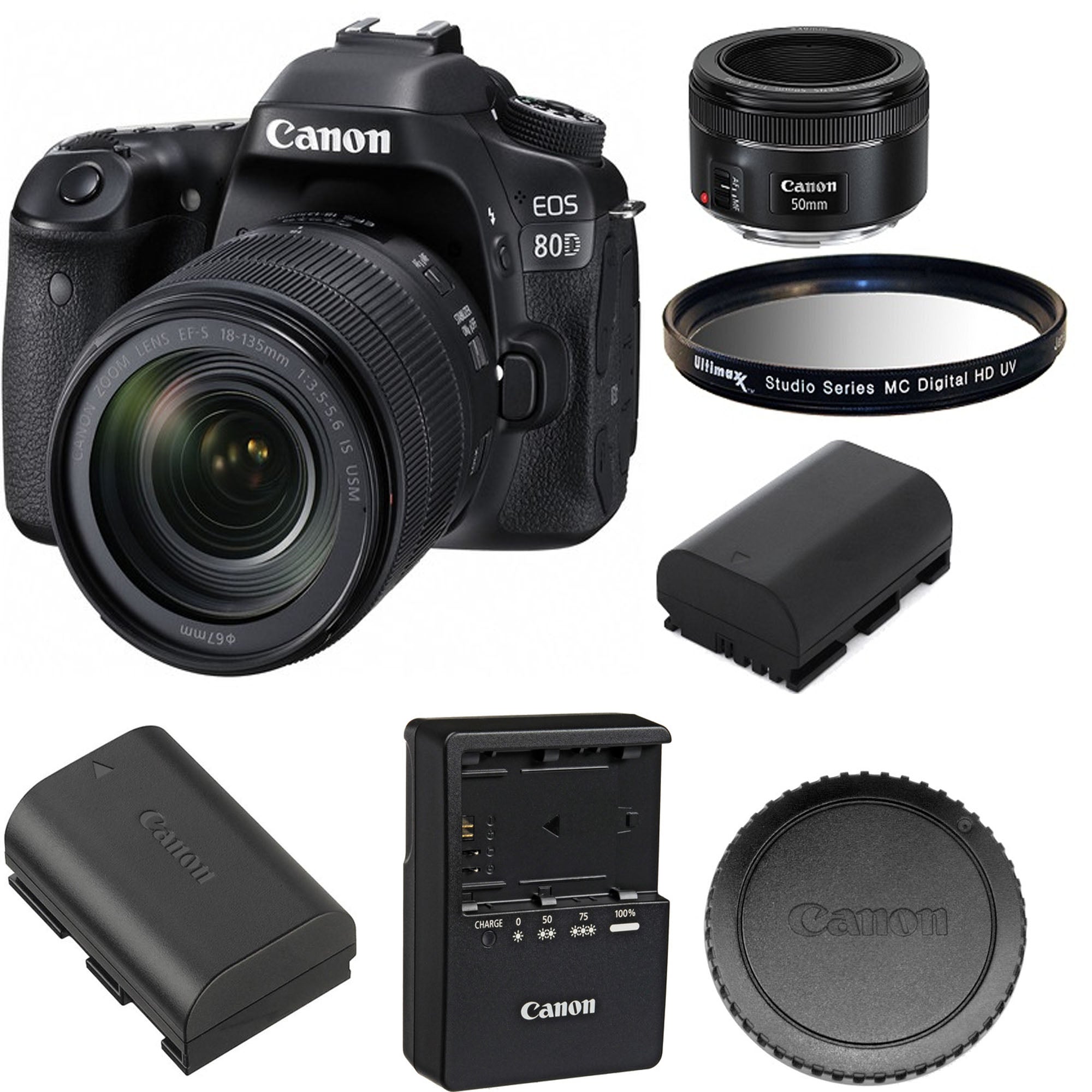 Canon EOS 80D DSLR Camera with 18-135mm IS USM Lens & Prime Lens Kit - Professional Photography for Travel, Portraits & Vlogging