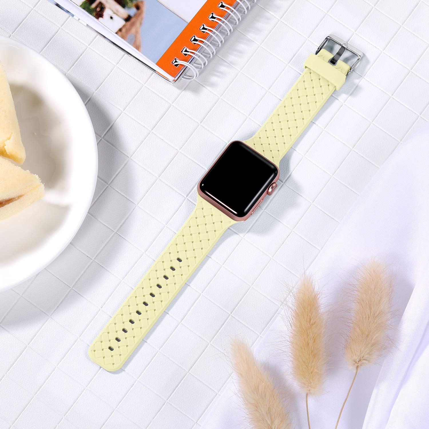 Silicone Band Compatible with Apple Watch Series 6/5/4/SE 40mm & Series 3/2/1 38mm - Soft Comfortable Strap for Women & Men - Yellow Weave Pattern Design - Perfect for Workouts, Running & Everyday Wear