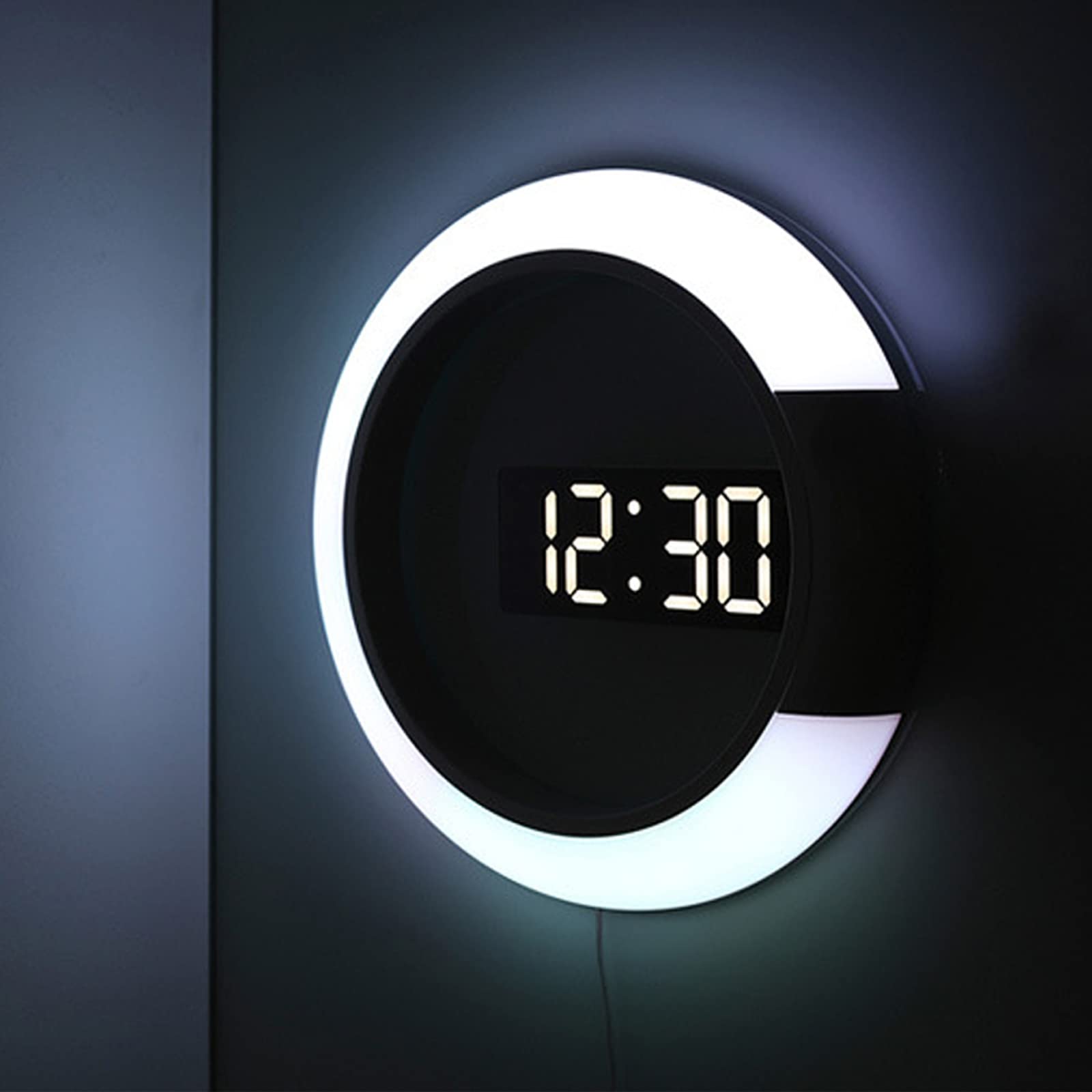 ANGELIA COMEAUX 12'' LED Wall Clock with Remote Control - Digital Mirror Hollow Clock with 7 RGB Colors, 3 Brightness Levels, Temperature Display & Alarm - Perfect for Bedroom, Living Room, Office Decor
