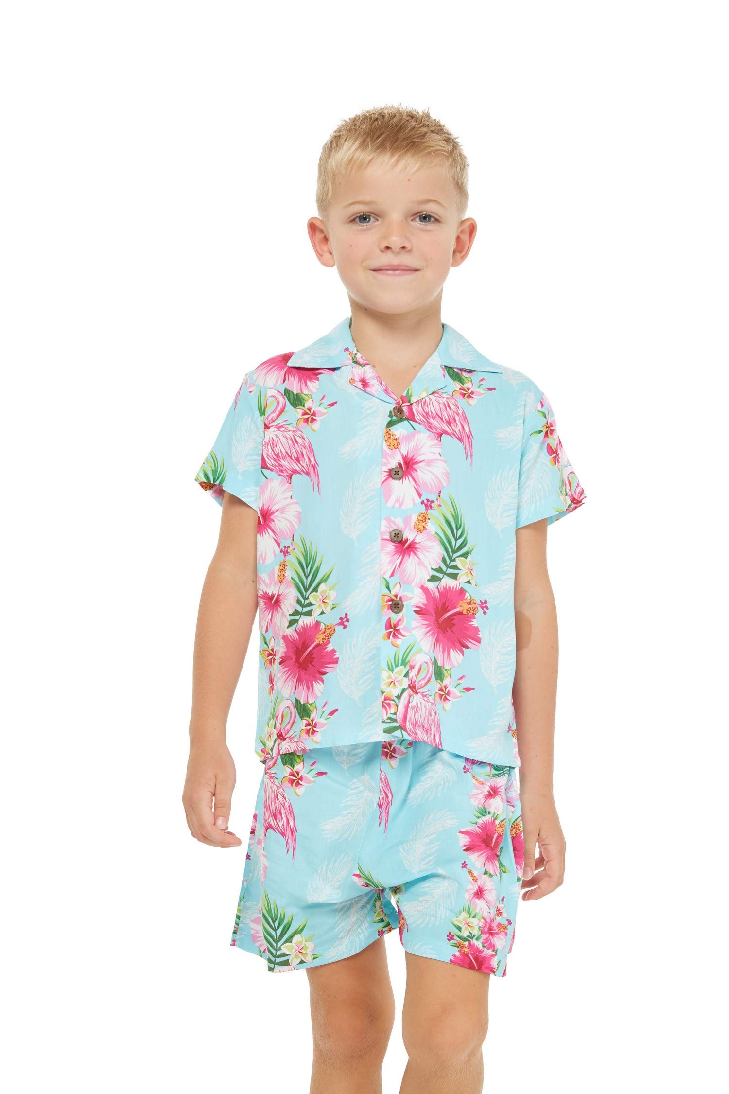 **Matching Mother and Son Hawaiian Luau Outfit - Pink Hibiscus Vine Print Shirt for Tropical Party, Beach Vacation, and Family Photo Shoot**
