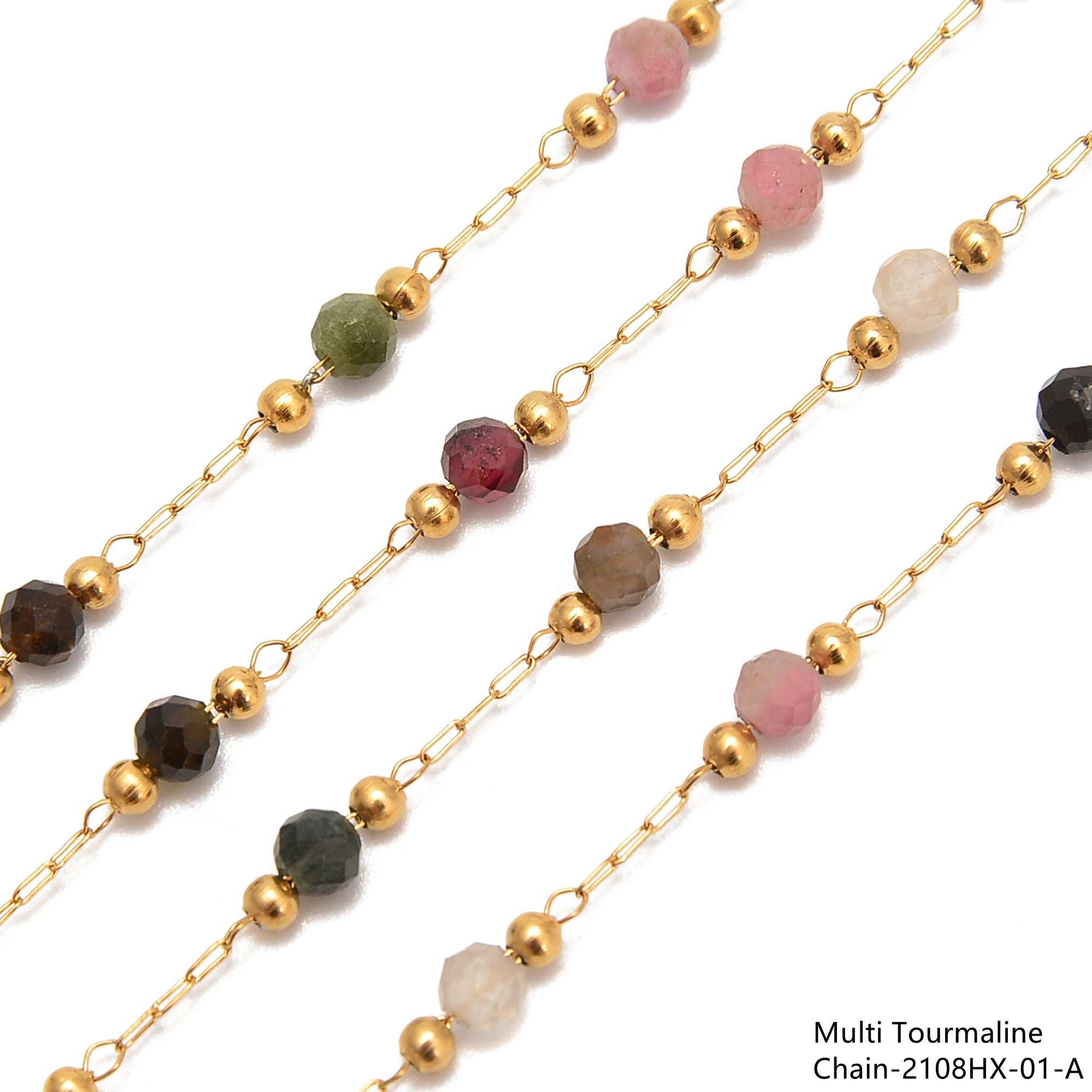 3mm Faceted Round Beads Multi-Gemstone Chain - 1 Meter Per Bag for Jewelry Making, DIY Crafts & Bracelet Designs