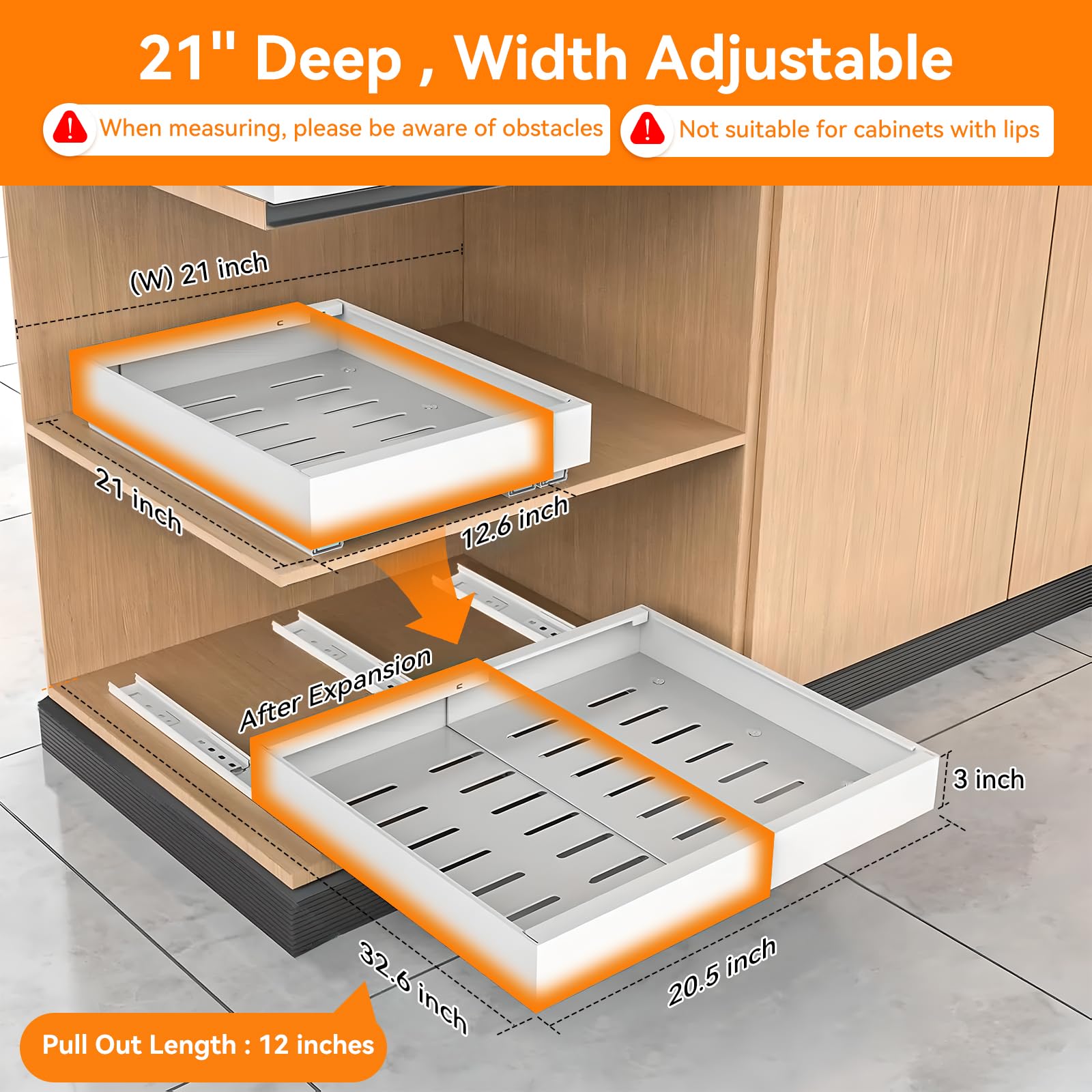 2 Pack Pull Out Cabinet Organizer - Expandable Width (12.6