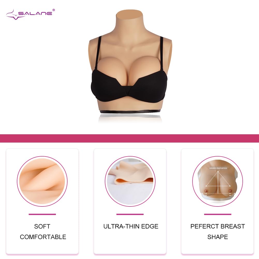 Realistic Silicone Breastplate for Drag Queens & Crossdressers - B to G Cup Fake Breast Forms - Ultra Soft & Touchable for Cosplay, Halloween, and Performance Costumes