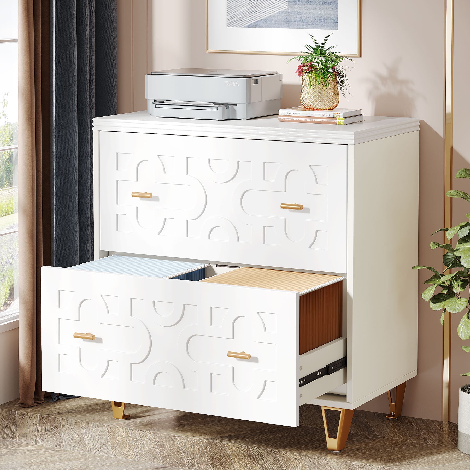 2 Drawer File Cabinet - Modern Office Storage Solution, Printer Stand for Home & Workspace - Perfect for Organizing Documents & Office Supplies