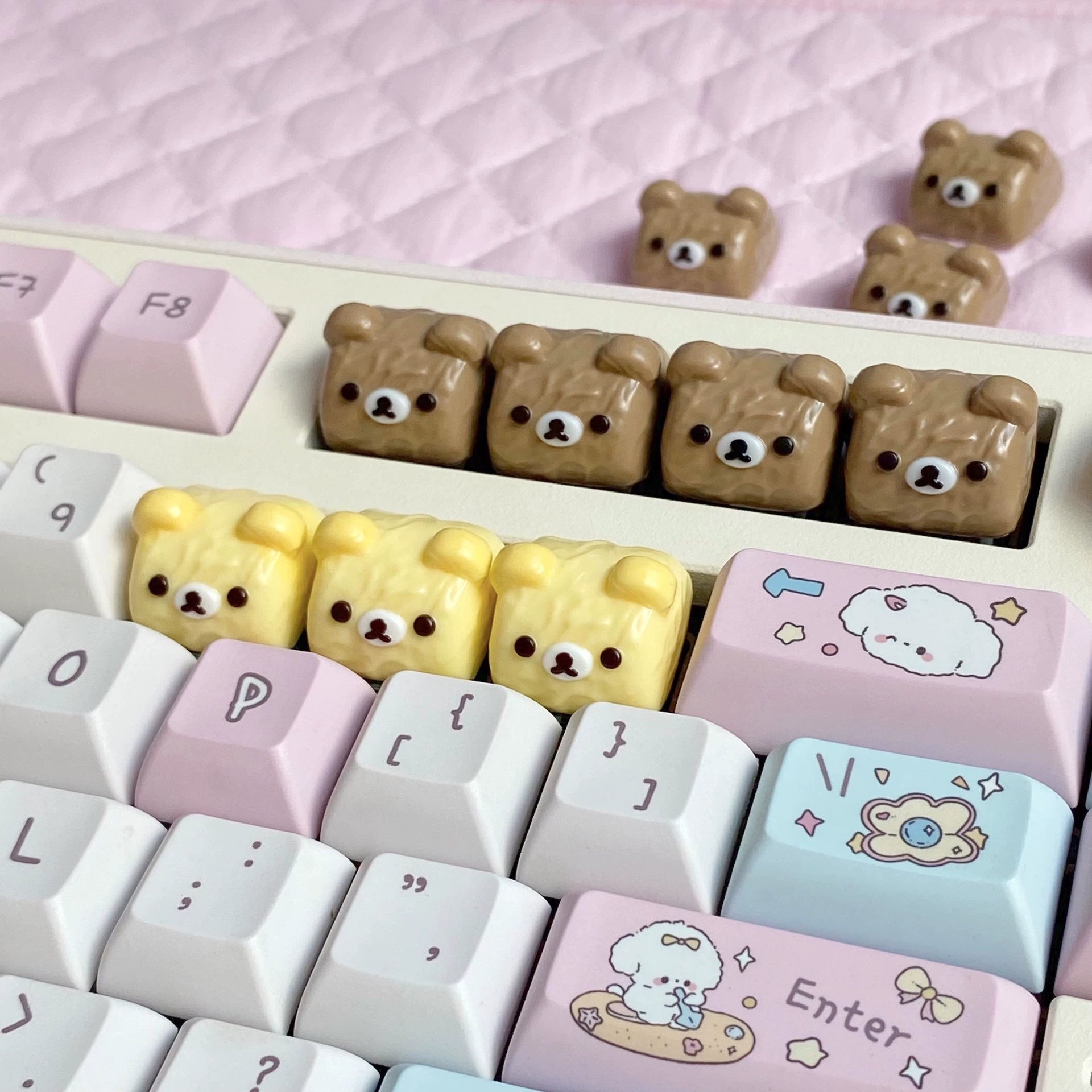 Bear Cake Roll Keycaps - Custom Resin Artisan Keycaps for Mechanical Keyboards | Unique Personalized Keyboard Decor for Gaming & Typing Enthusiasts