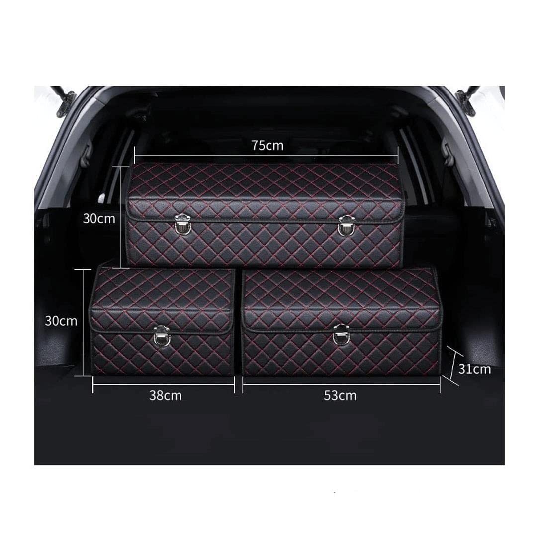 Premium Leather Car Organizer - Collapsible Trunk Storage Box for Tidying & Stowing | Portable Auto Accessories | Ideal for Road Trips & Daily Commute (Brown)