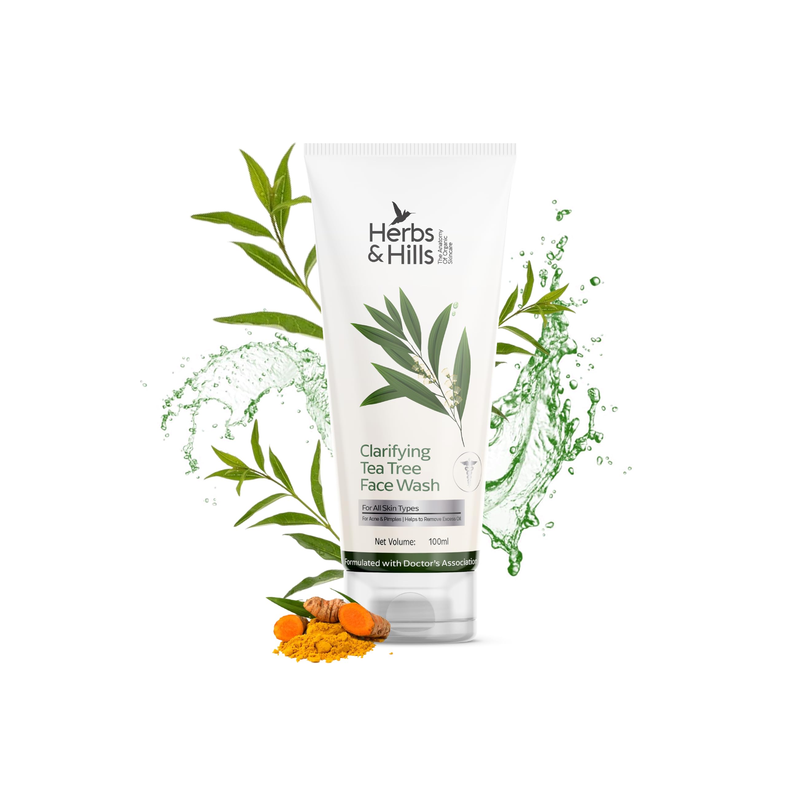 Herbs & Hills Clarifying Tea Tree Face Wash 100ml - Organic & Natural Anti-Acne Cleanser for Oily Skin | Helps Clear Excess Oil, Remove Impurities & Prevent Breakouts | Soothes Skin Irritation | Perfect for Daily Skincare Routine & Acne-Prone Skin Care
