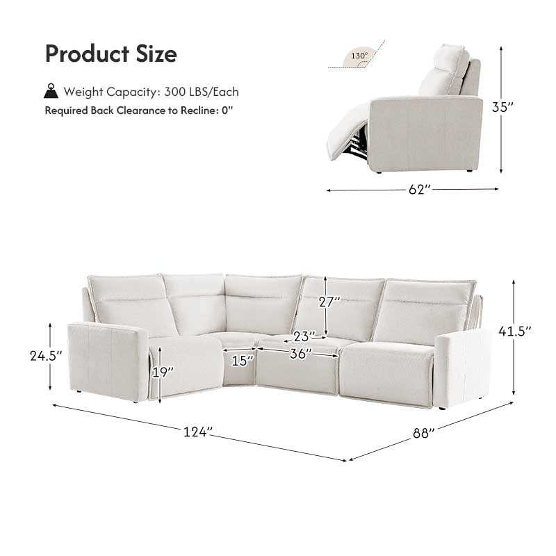 Essentia Power Reclining Corner Sofa - Easy Care Fabric Sectional Couch with USB Charging for Living Room, Home Theater & Family Room Comfort