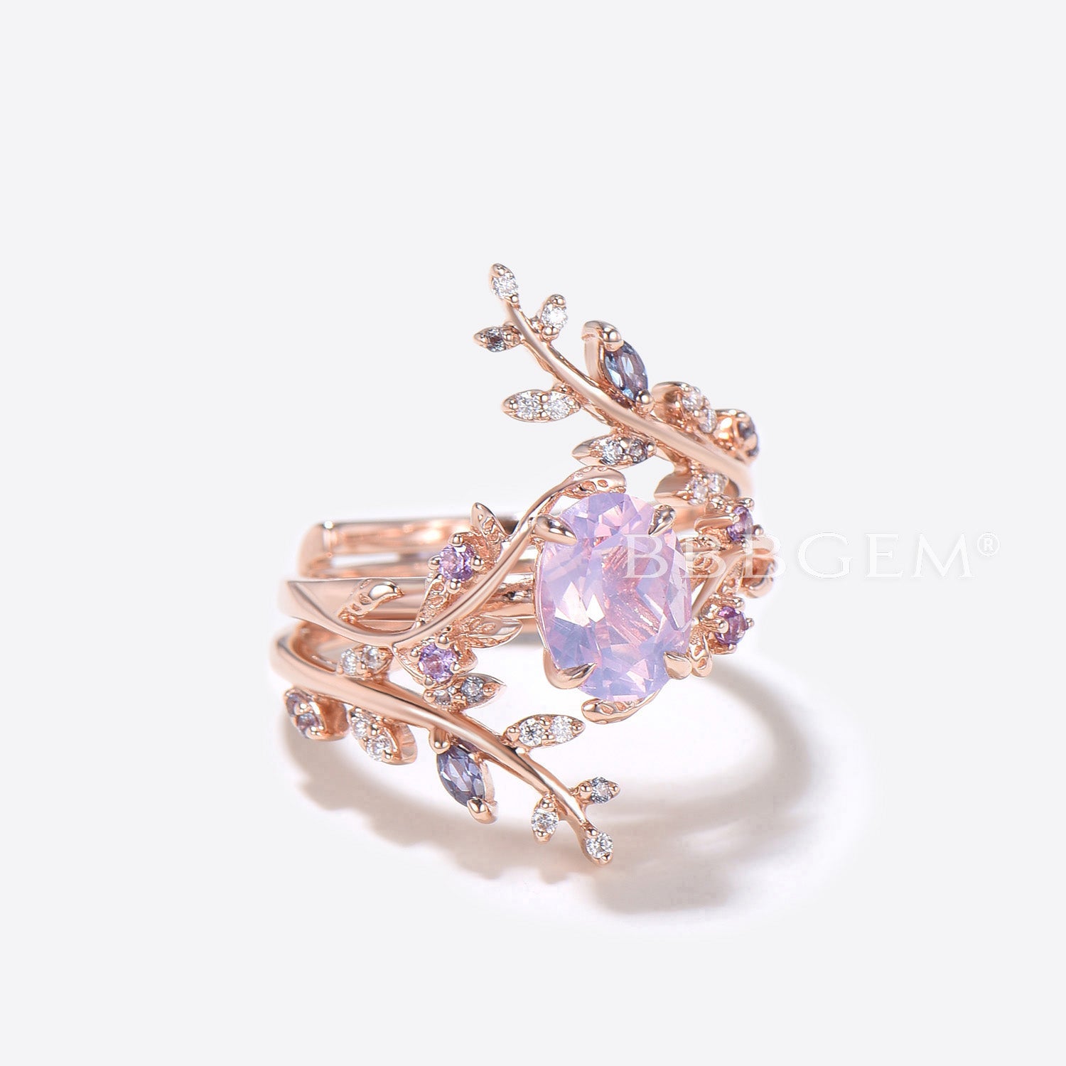 Lavender Amethyst Engagement Ring Enhancer Bridal Set - Oval Twig Design Wedding Ring for Women, Dainty Stackable Promise Ring, Perfect for Proposals, Anniversaries & Bridal Jewelry Gifts