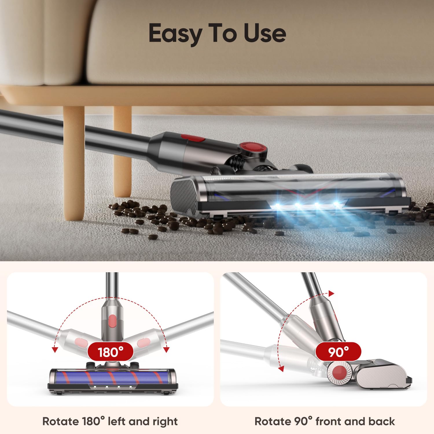 FLYLINKTECH V7-V15 Vacuum Brush Head with LED for Hardwood Floors - Home Cleaning