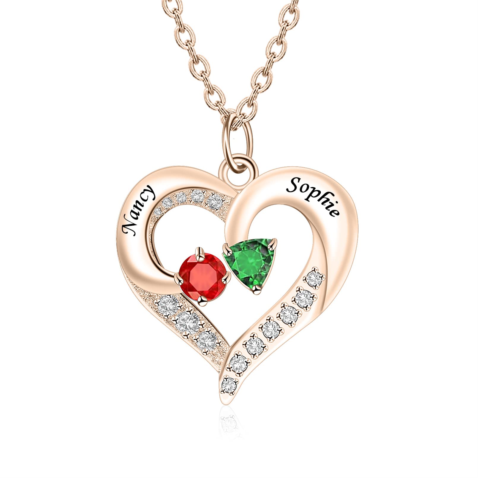 MissNaNa Personalized Birthstone Necklaces for Women - Custom Name Jewelry with 1-5 Names in Round, Triangle, Pentagon, Princess & Pear Cuts - Mother's Day, Anniversary & Birthday Gifts for Wife, Mom & Her Family