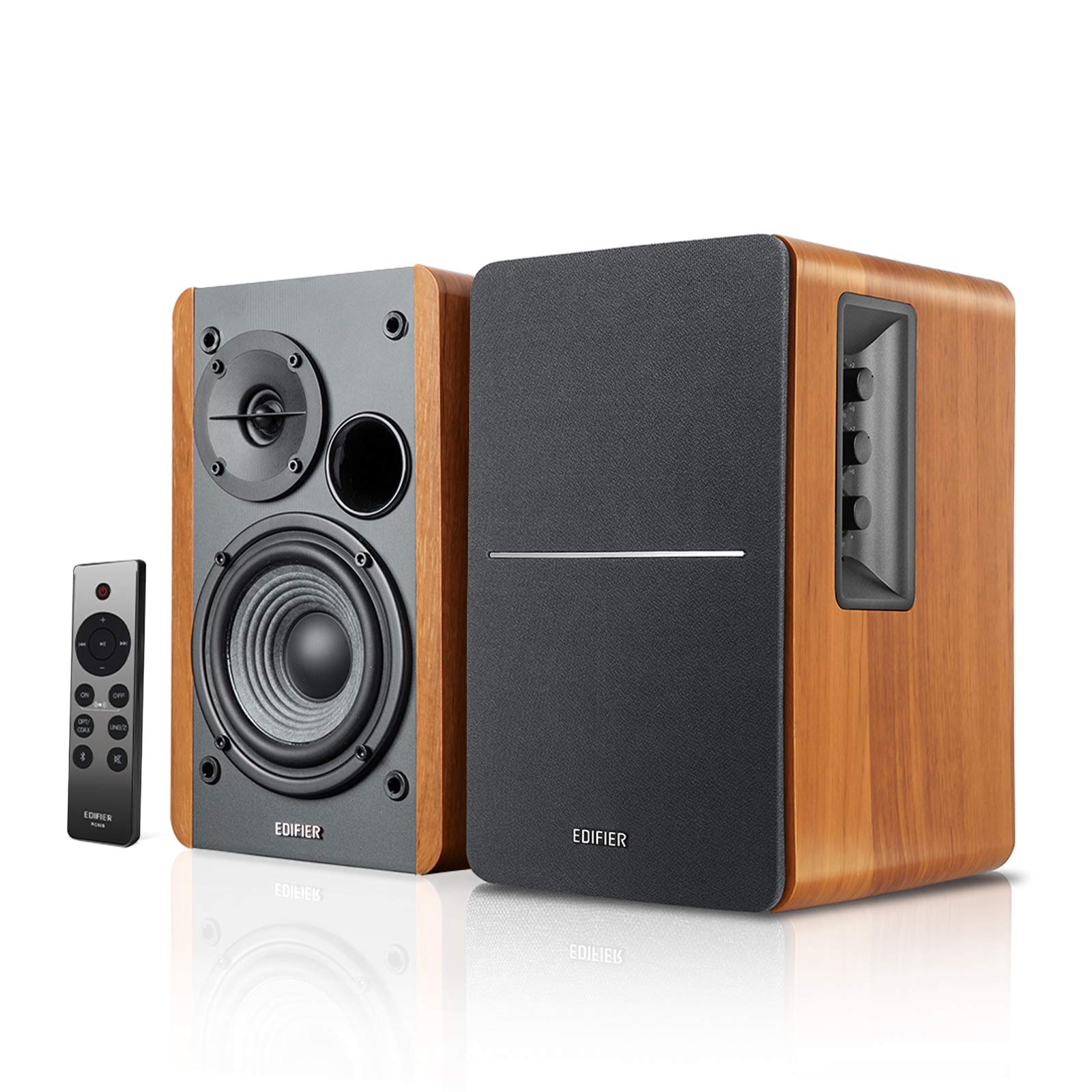 Edifier R1280DBs Active Bluetooth Bookshelf Speakers with SS5 Monitor Isolation Pads - Studio Speaker Set with Optical Input, High-Density Acoustic Foam Stands (Black) | Perfect for Home Theater, Gaming & Music Listening