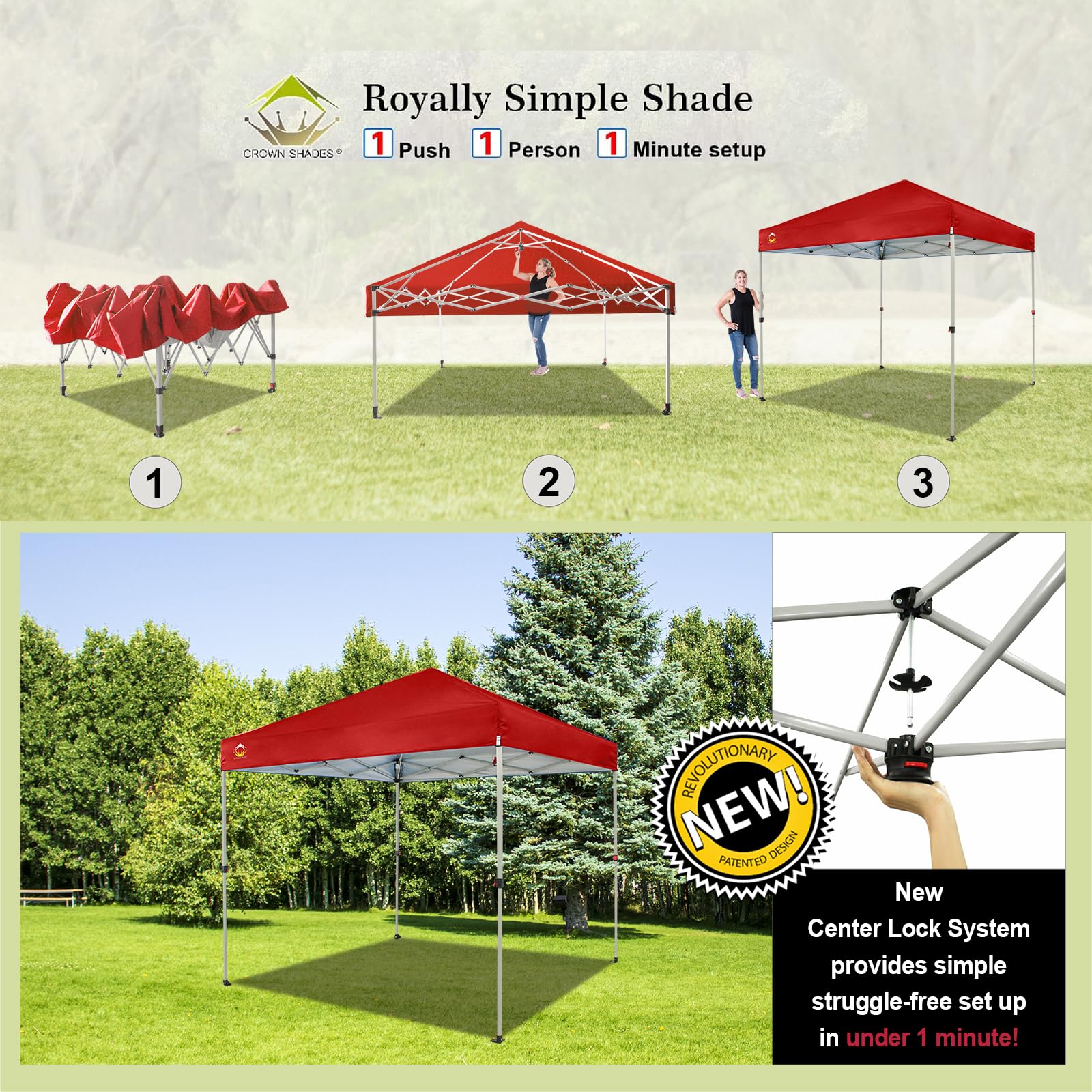8x8 Pop Up Canopy Tent - Instant Beach Shade with One Push Setup | Portable Outdoor Gazebo for Camping, Backyard Parties & Picnics | Includes STO-N-Go Carry Bag & Silver Coated UV Protection Top (Red)