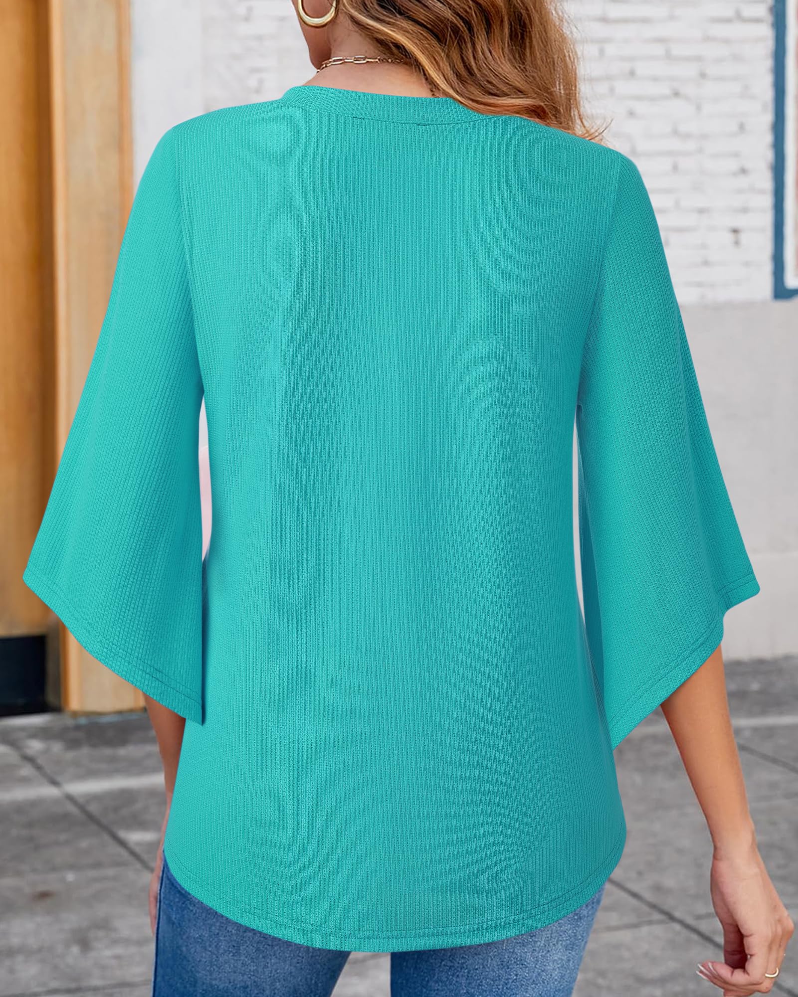 Bodhi Talk Women's 3/4 Sleeve V-Neck Blouse Tunic - Elegant Casual & Work Tops for Office, Date Night & Everyday Wear