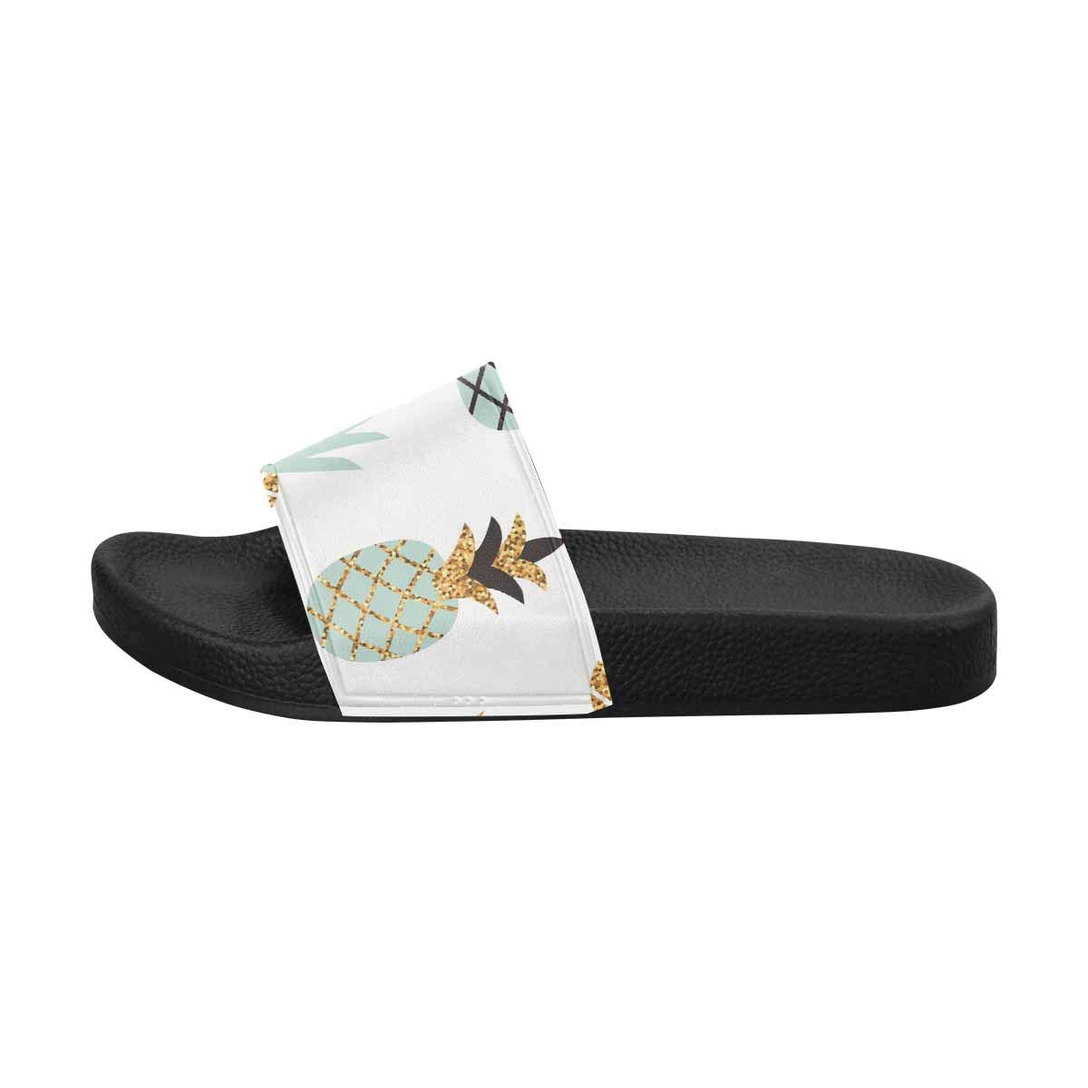 INTERESTPRINT Women's Pineapple Gold Glitter Pool Slides | Comfortable House Sandals for Beach, Pool, and Summer Outfits (US6~US12)