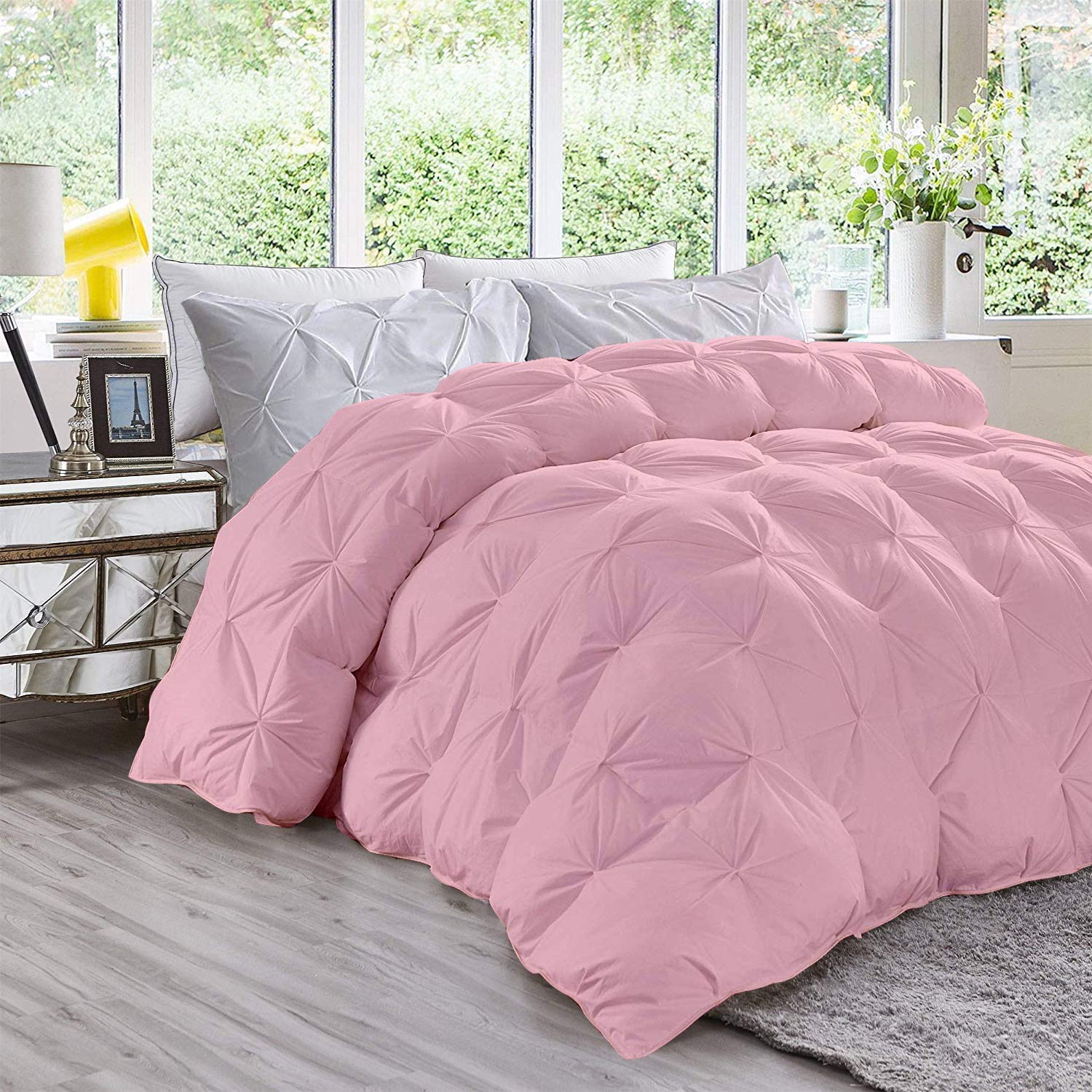 Premium RV Camper Down Alternative Comforter - Oversized 98x120 Inch Baby Pink Solid Luxury Pinch Pleated Bedding - 1000 Thread Count Cotton - Perfect for Travel Trailers, Motorhomes & Cozy Home Bedrooms