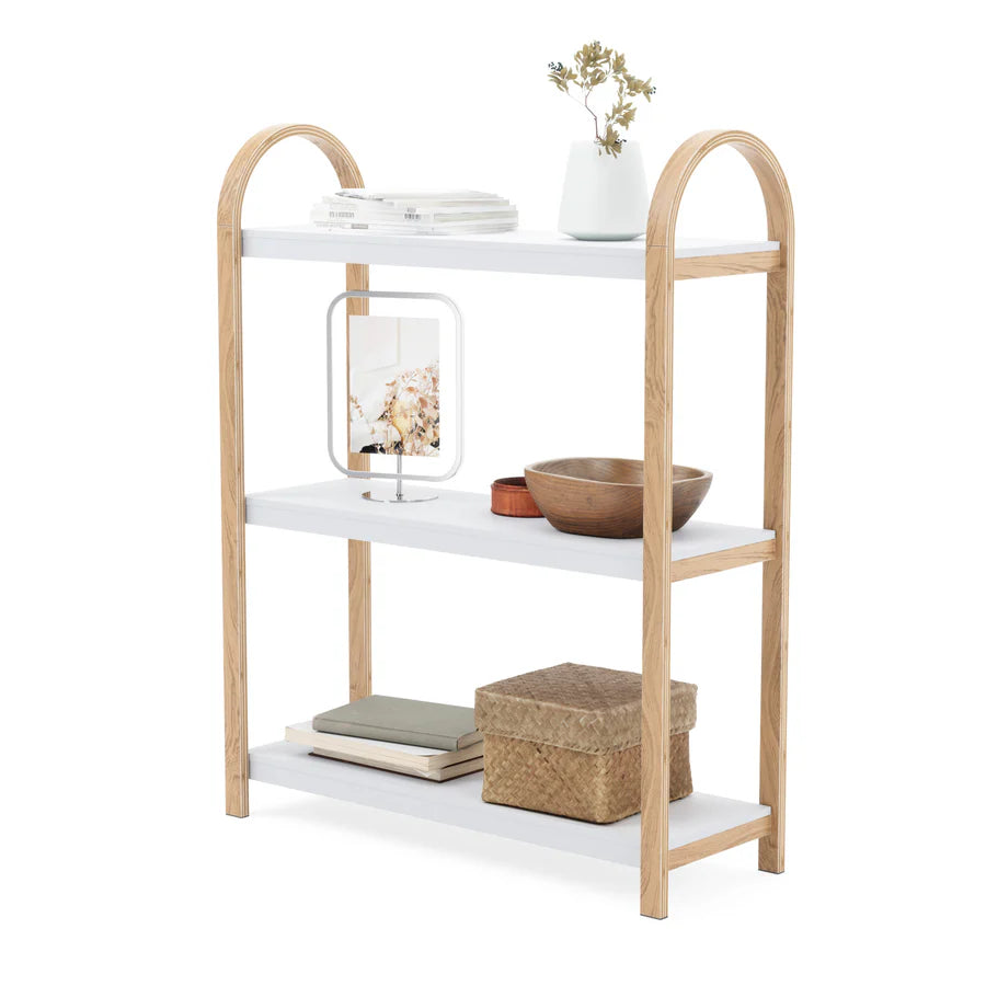 3-Tier White/Natural Freestanding Shelf - Bellwood Storage Organizer for Living Room, Bedroom, or Office
