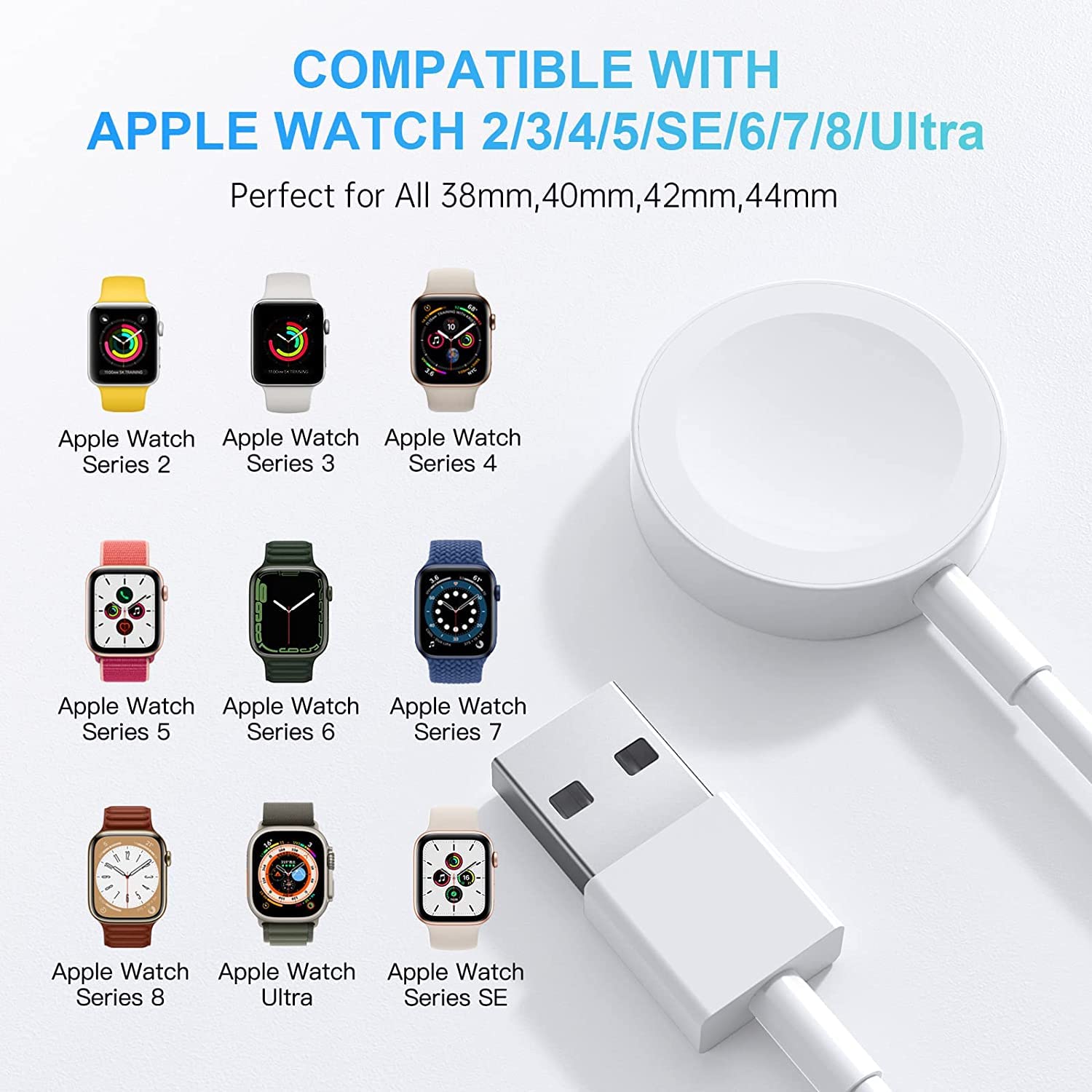 Upgraded Magnetic Wireless Charger for Apple Watch - Fast Charging Cable Compatible with Apple Watch Series SE/8/7/6/5/4/3/2/1 - Portable Charger for Travel, Home & Office Use