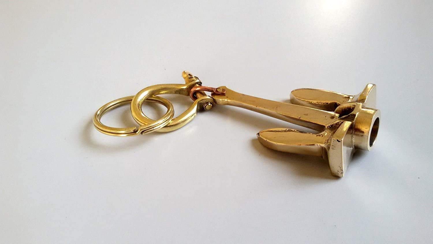 Vintage Brass Anchor Keychain - Nautical Ship Anchor Key Ring with Handcuff Hook - Perfect for Boat Enthusiasts, Sailors & Beach Lovers (Gift Idea for Men & Women)