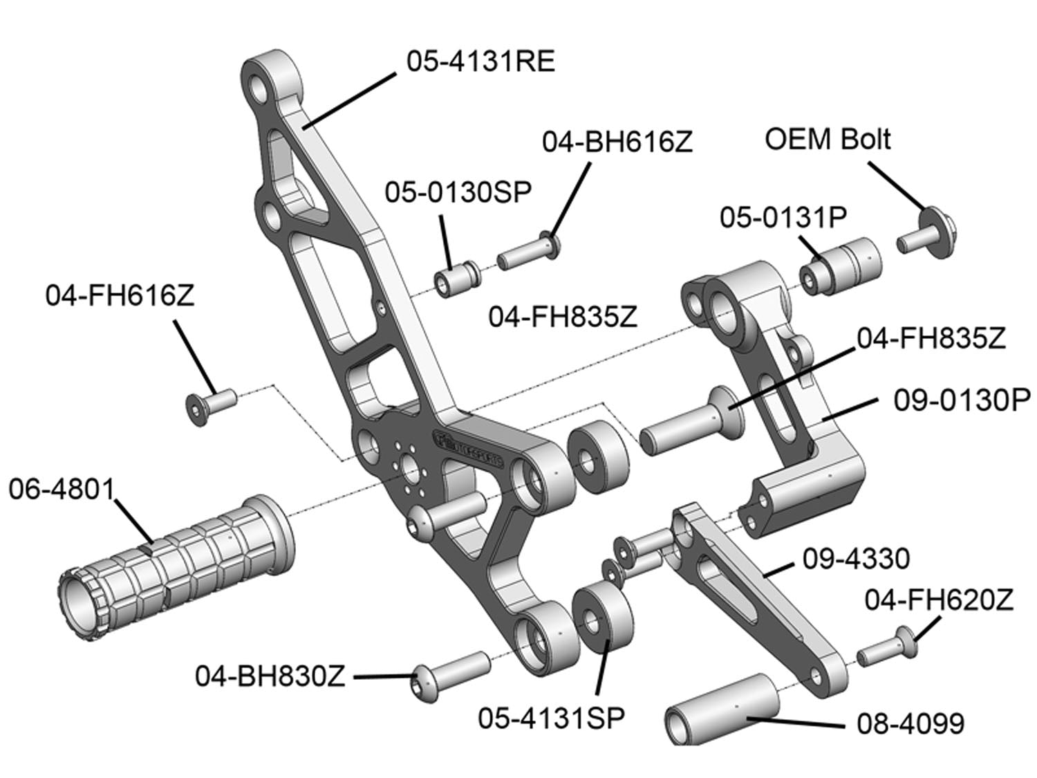 2008-2012 Kawasaki Ninja 250R Right Side Eccentric Rearset Bracket (Part# 05-4131RE) - Perfect for Motorcycle Repair & Customization