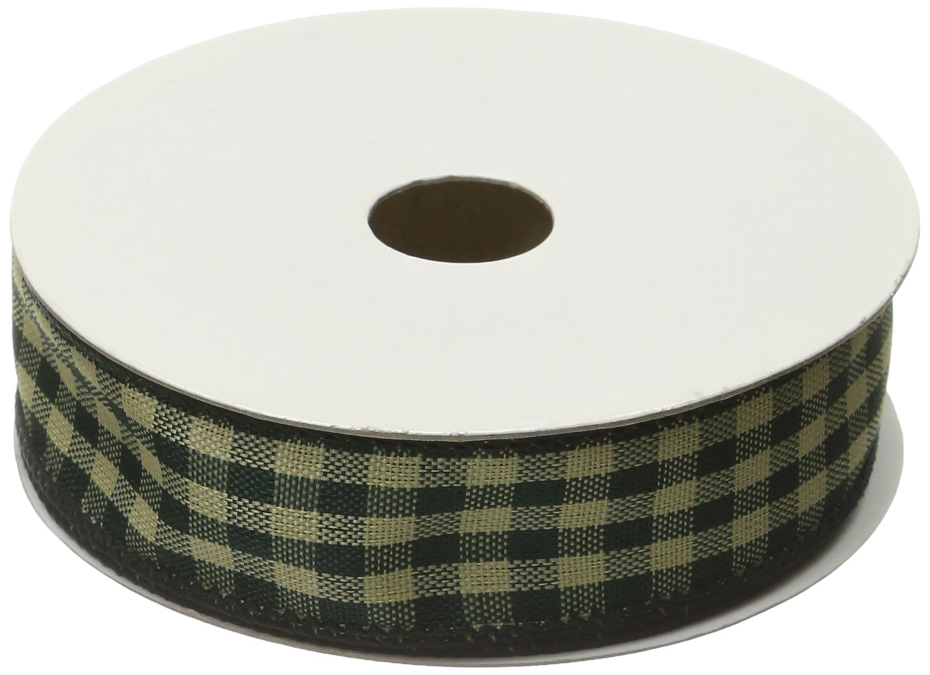 Kel-Toy 1-Inch Wired Checker Ribbon - Hunter Green/Beige for Gift Wrapping & Crafts